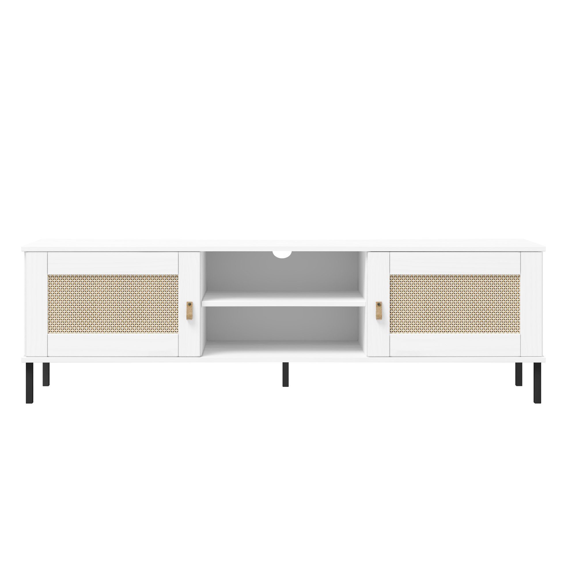 Woodroom TV-Board Modernes Lowboard Valencia, Fernsehschrank aus Kiefer, weiß, 158x47x40cm