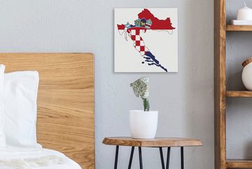 OneMillionCanvasses® Leinwandbild Die Flagge von Kroatien auf der Karte, (1 St), Leinwand Bilder für Wohnzimmer Schlafzimmer