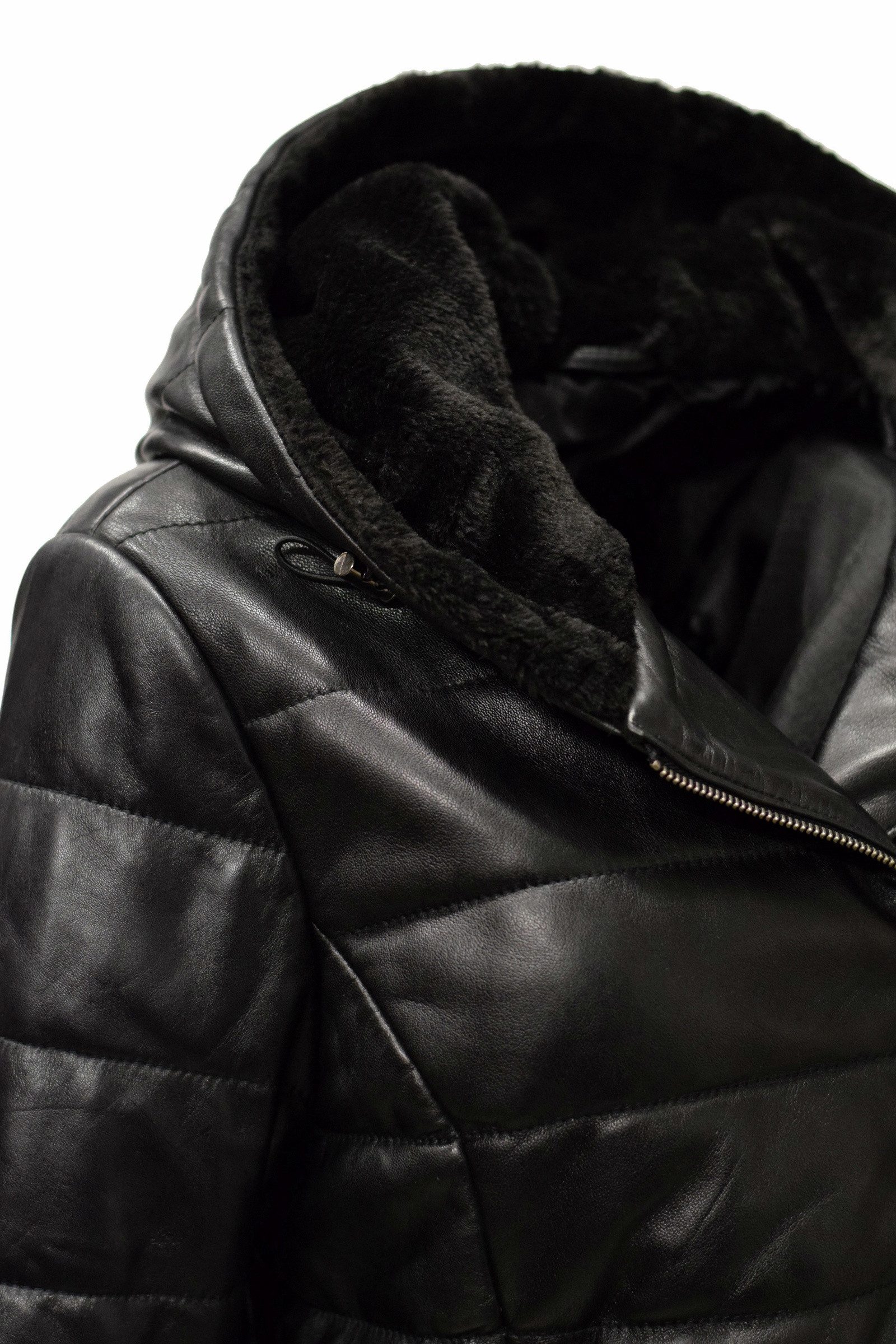 Zimmert Leather Ledermantel Vanessa washed Lammnappa, Kapuzenkragen, Steppmantel, Schwarz, Fell – Bild 5 von 5