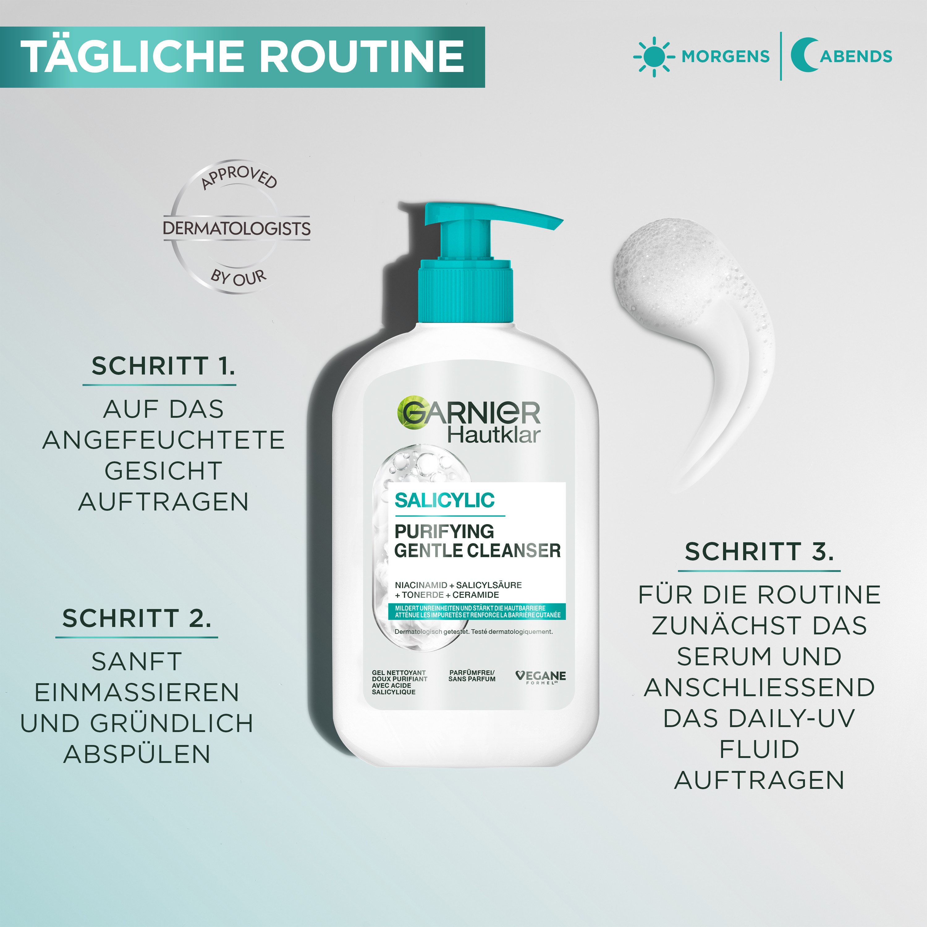 GARNIER Gesichts-Reinigungsschaum GARNIER HAUTKLAR SALICYLIC PURIFYING GENTLE CLEANSER, mit Hyaluron