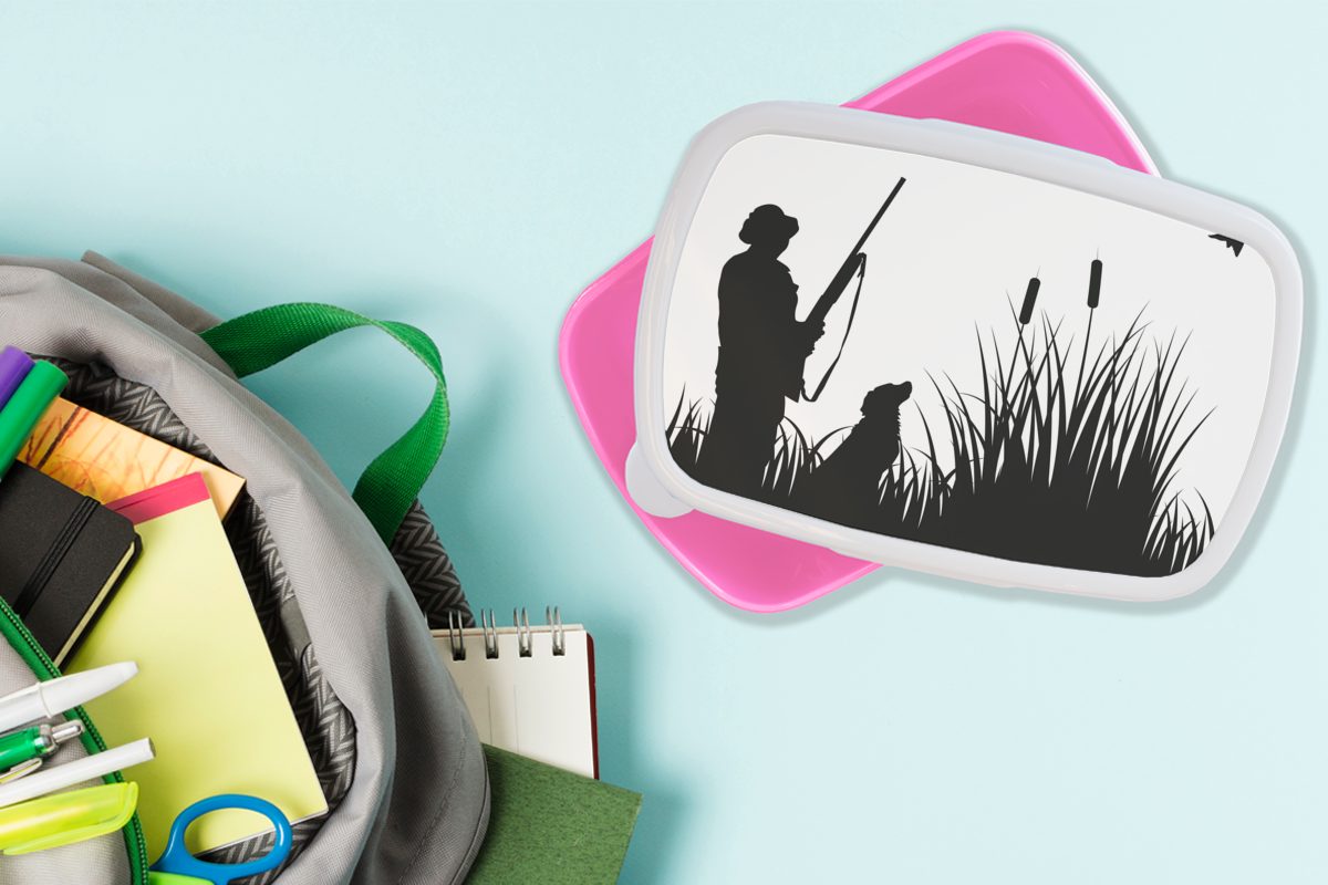 MuchoWow Lunchbox Eine Illustration der (2-tlg), Brotdose Kunststoff, Kunststoff Kinder, rosa Entenjagd, für Snackbox, Erwachsene, Brotbox Mädchen