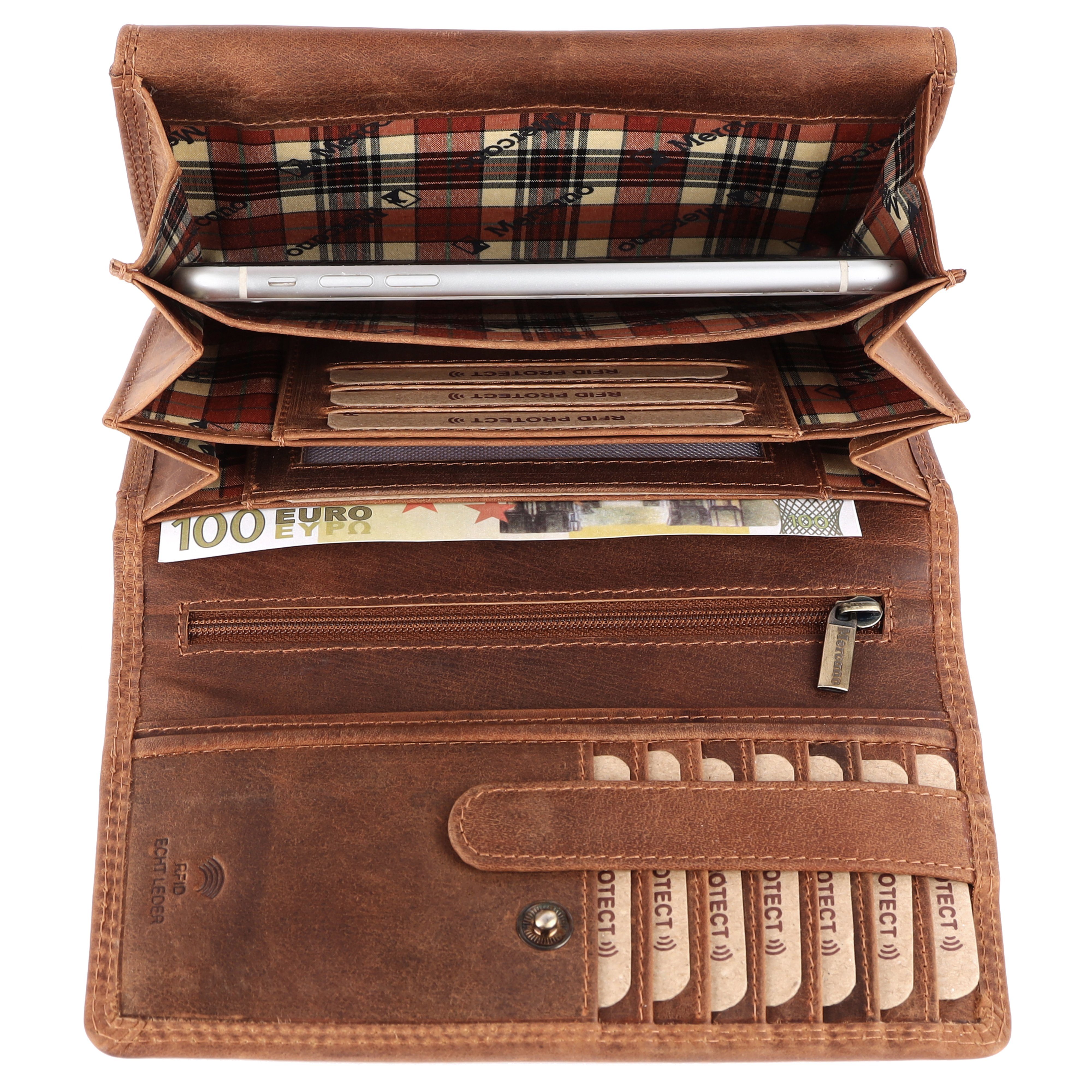 Geschenkbox Doppelnaht, Leder 100% Vintage RFID-Schutz Damen, für aus inkl. Mercano & mit Geldbörse