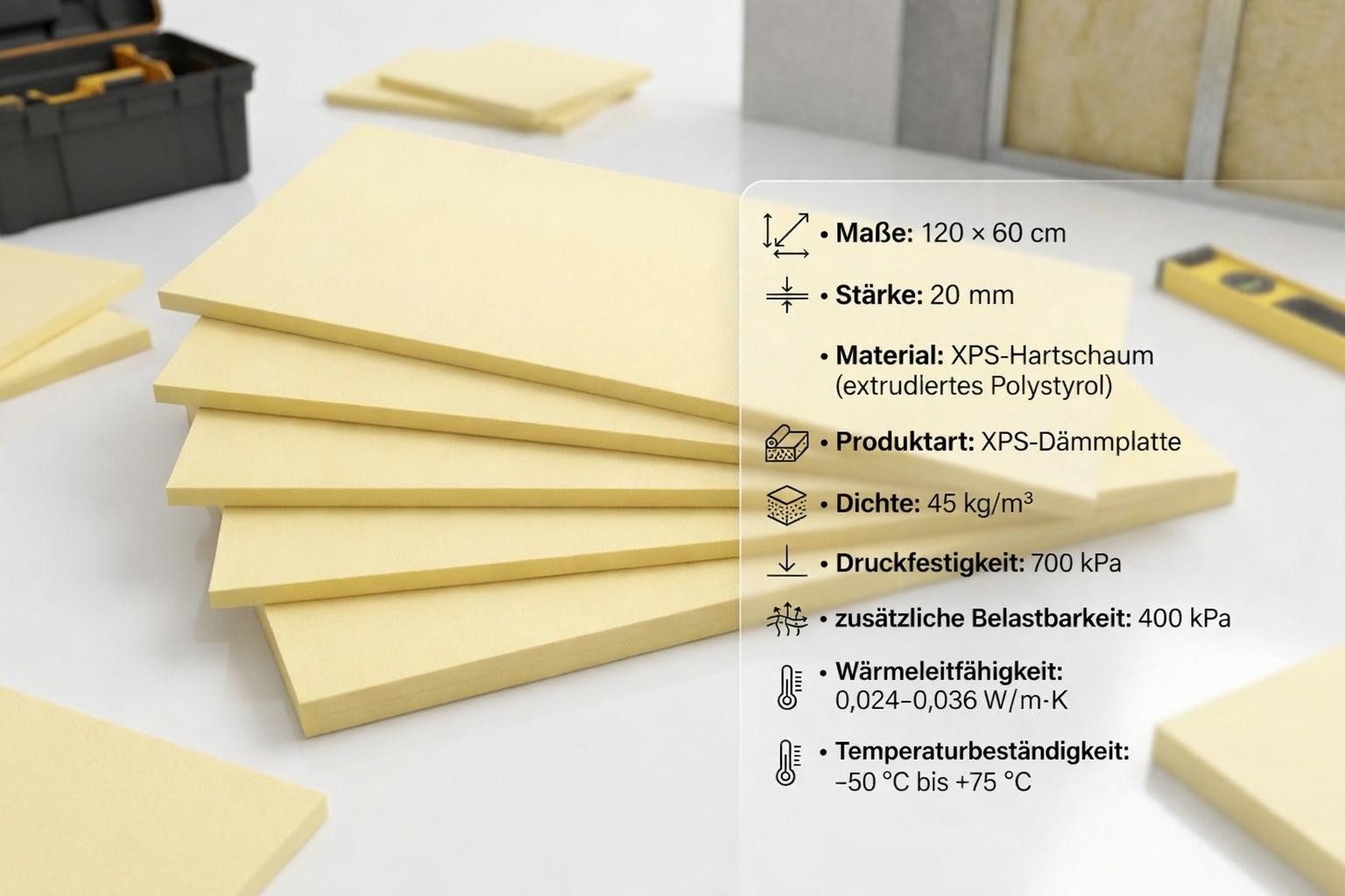 Xlmoebel Dämmunterlage XPS-Dämmplatte 120x60 cm, 20 mm – effiziente Wärmedämmung für Zuhause