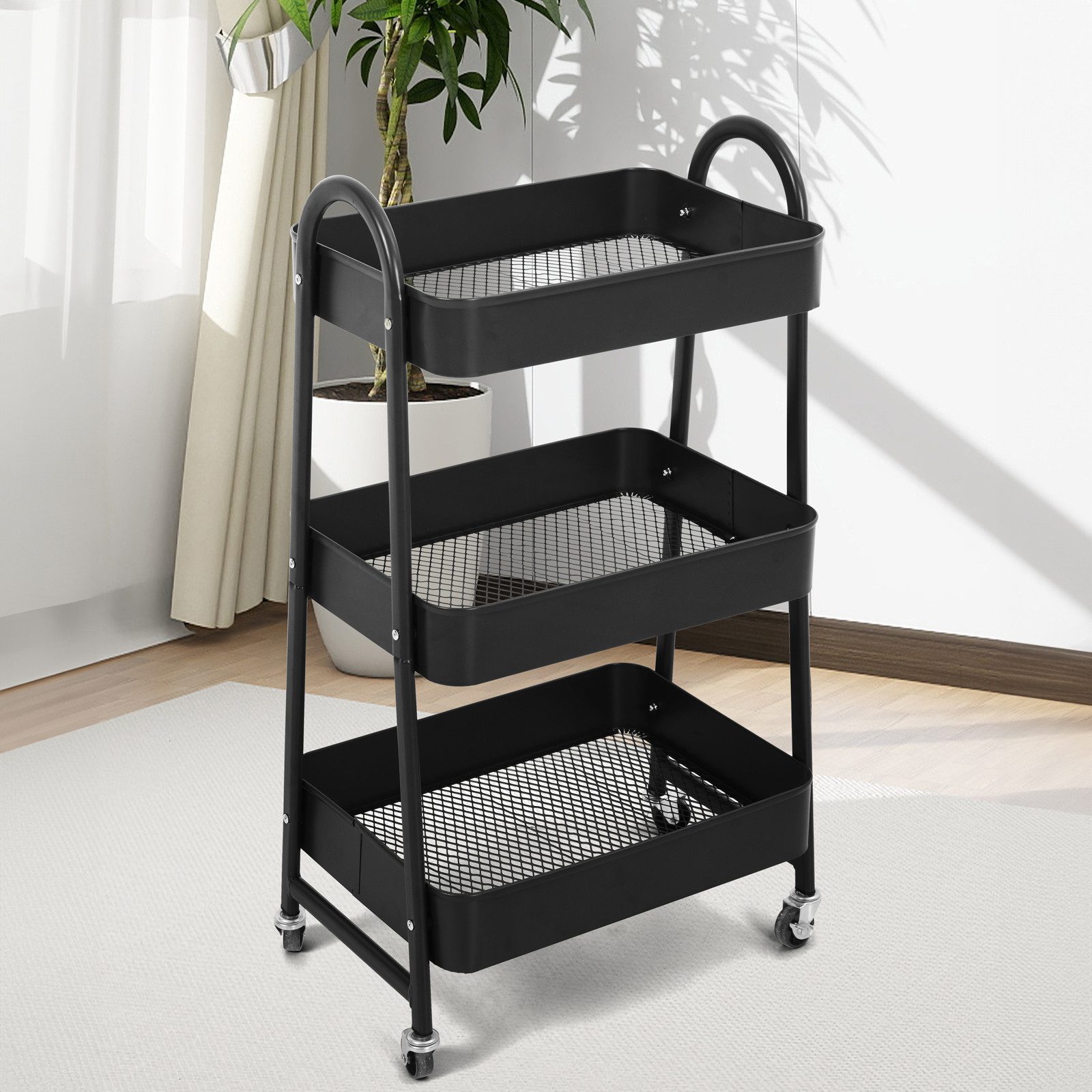 SVITA Servierwagen, mit Rollen, 3 Ebenen, Küchenwagen, klein, Rollwagen, Sc günstig online kaufen