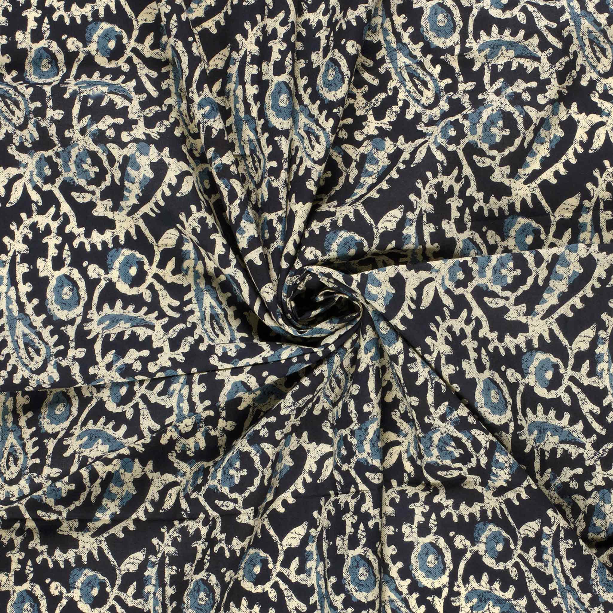 maDDma Stoff Baumwoll Voile Stoff Paisley Muster Blau Marine Meterware Sommerkleid