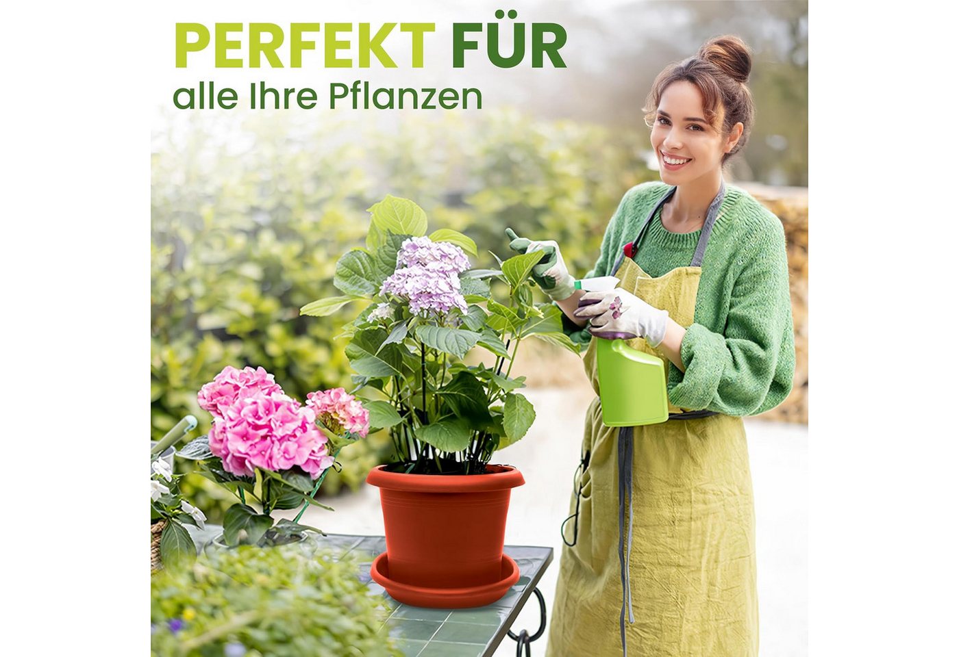 Thumbnail - Centi Pflanzkübel Blumentopf in Terracotta mit Untersetzer (3er-Set)