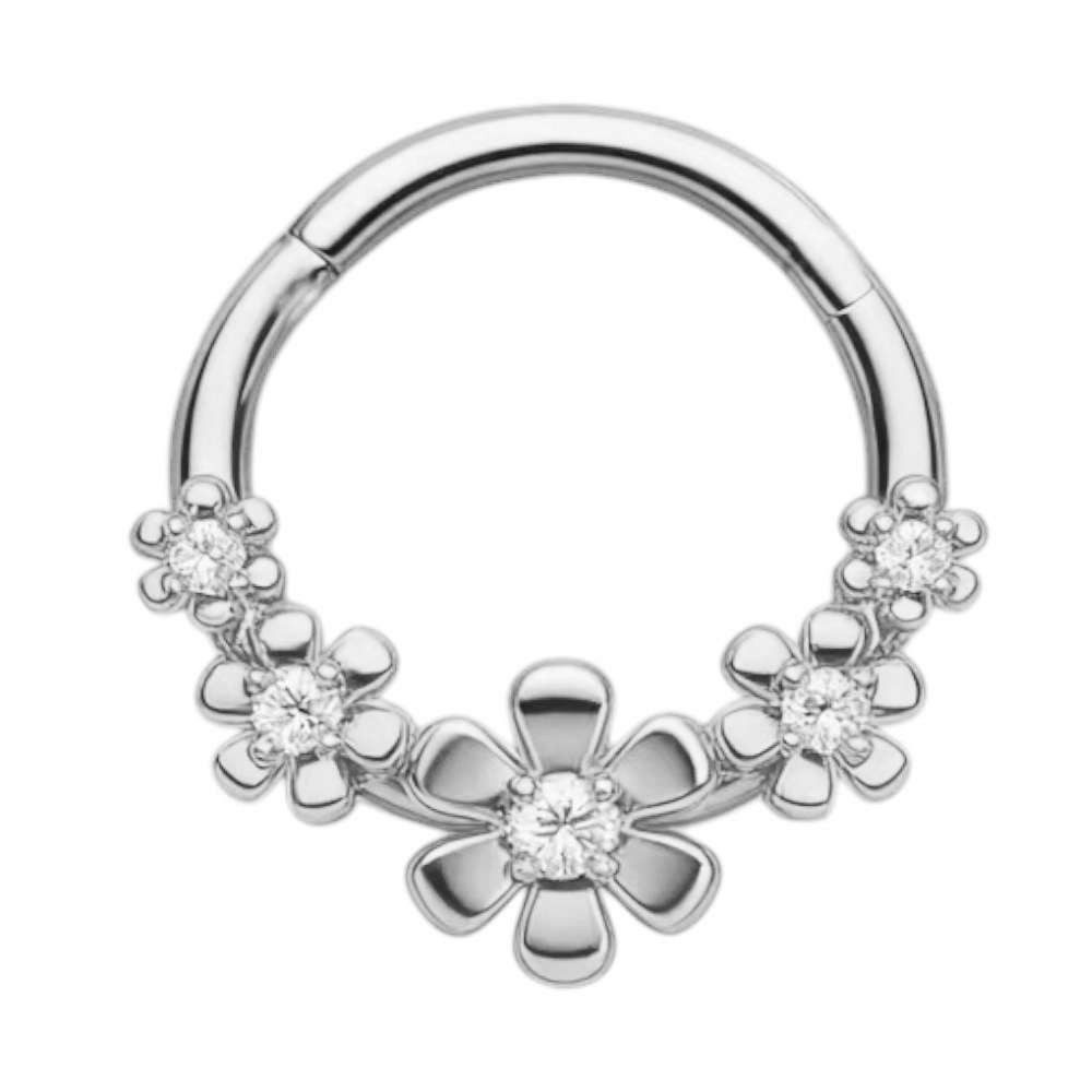 Taffstyle Nasenpiercing Septum Nasen Piercing Clicker Segment Ring Scharnier Kristall Blumen (Universal Piercing mit Kristall Blumen Design aus Chirurgenstahl für Helix Tragus Daith Rook und Septum)