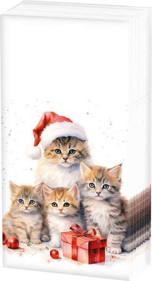 Ambiente® Papiertaschentücher Papiertaschentücher Weihnachtskatzen, 10 Stück