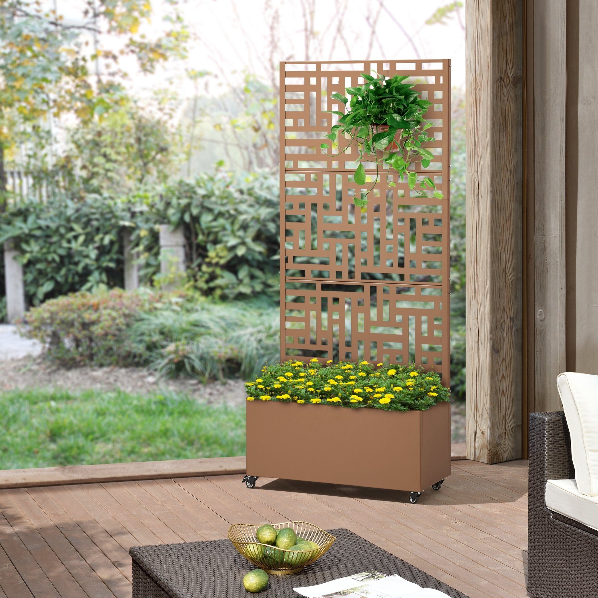casa.pro Raumteiler, »Bernalda« mit Blumenkasten rollbar 190x82x38 cm Braun
