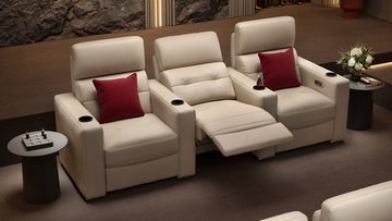 Sofanella 3-Sitzer Sofanella BARI 3-Sitzer Kinosofa Ledersofa Couch in Creme