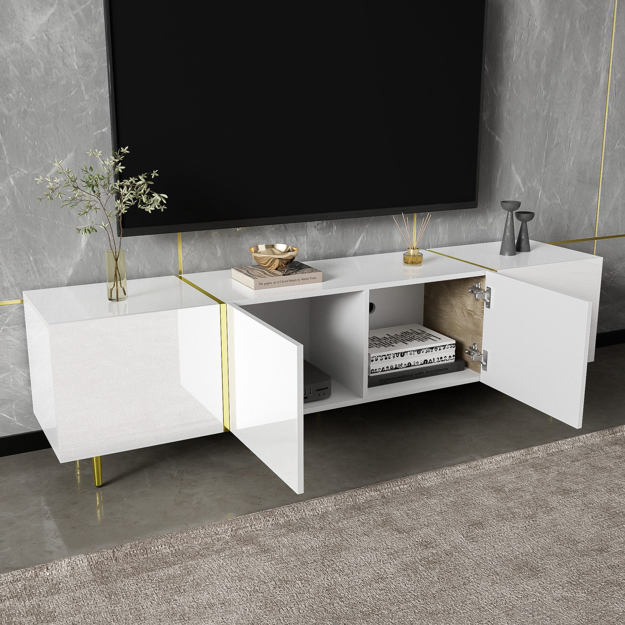 OKWISH Lowboard Hochglanz-TV-Schrank (Fernsehtisch,TV-Ständer in Schwarz-Go günstig online kaufen