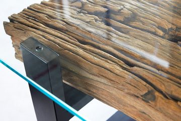 riess-ambiente Couchtisch BARRACUDA 130cm natur / transparent / schwarz (Einzelartikel, 1-St), Beistelltisch · Wohnzimmer · Glasplatte · Massivholz · Recycling