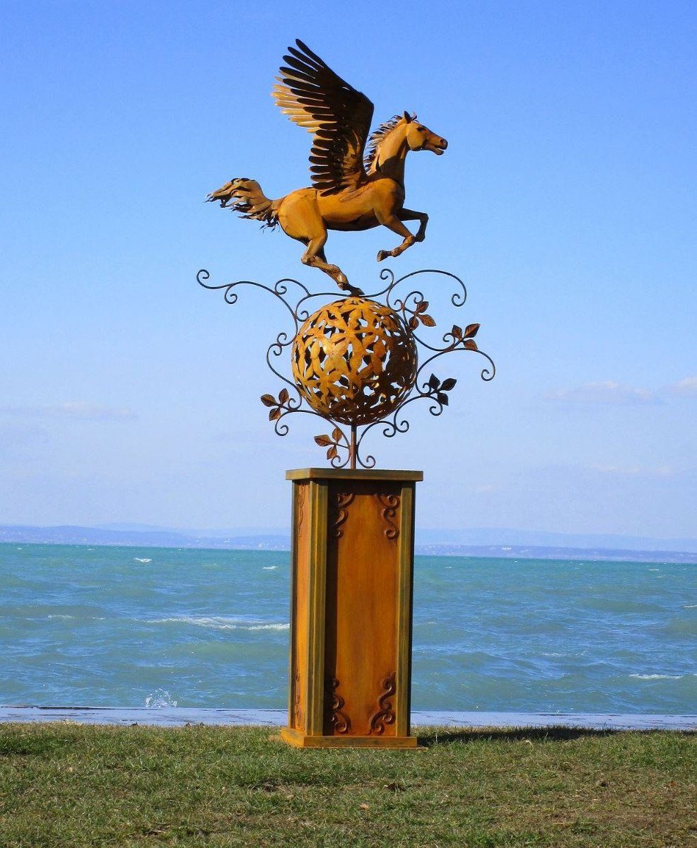 cm Casa Padrino 108 Säule auf x Stahl Pegasus Skulptur Wetterbeständige 103 218 Luxus Dekoration - Skulptur Garten Rostfarben x Handgefertigte H. Pferd Garten