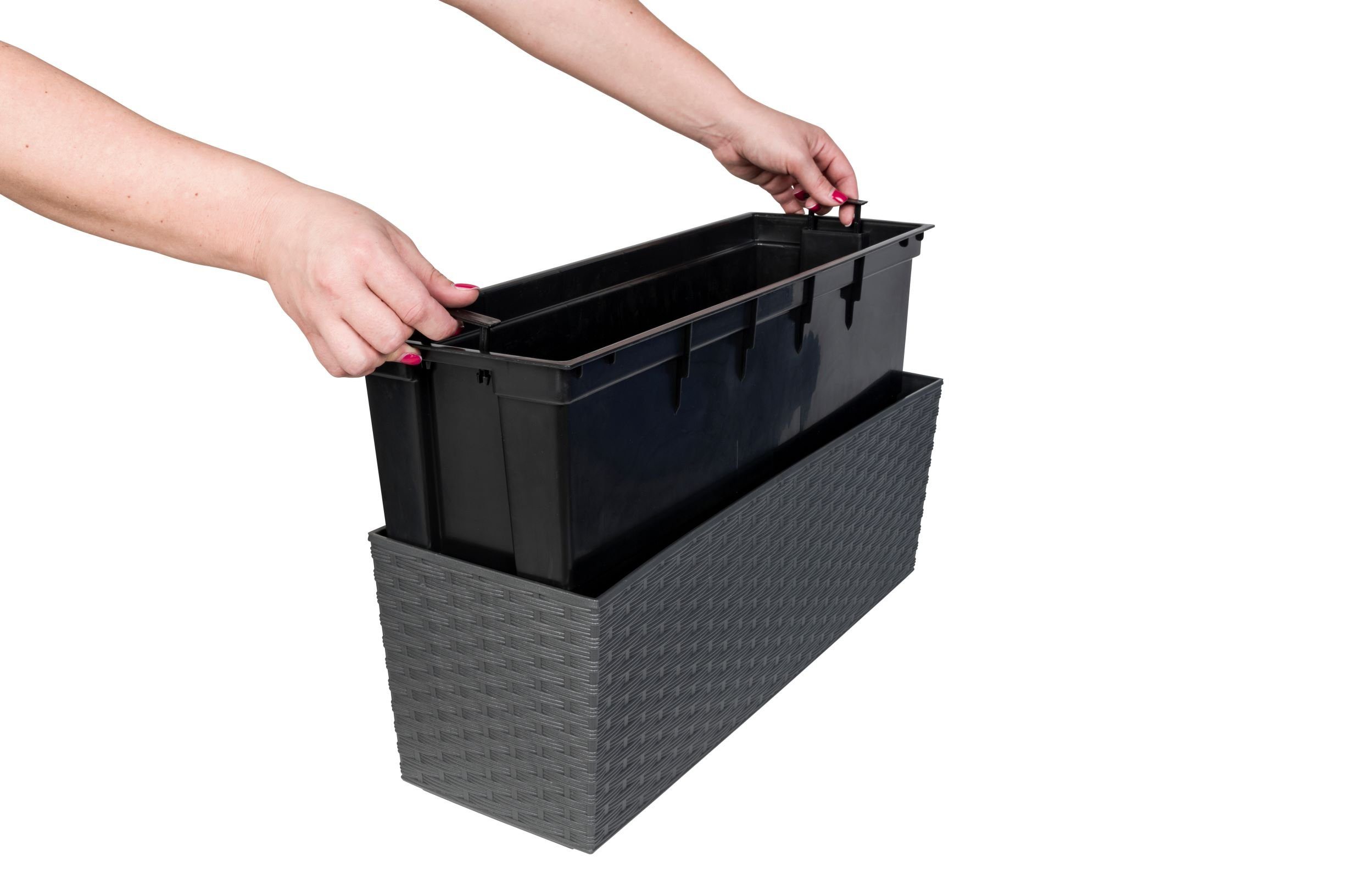 Kreher Balkonkasten 'BEGONIA' in Rattan Optik mit Stahlbügeln in Anthrazit (1 St)