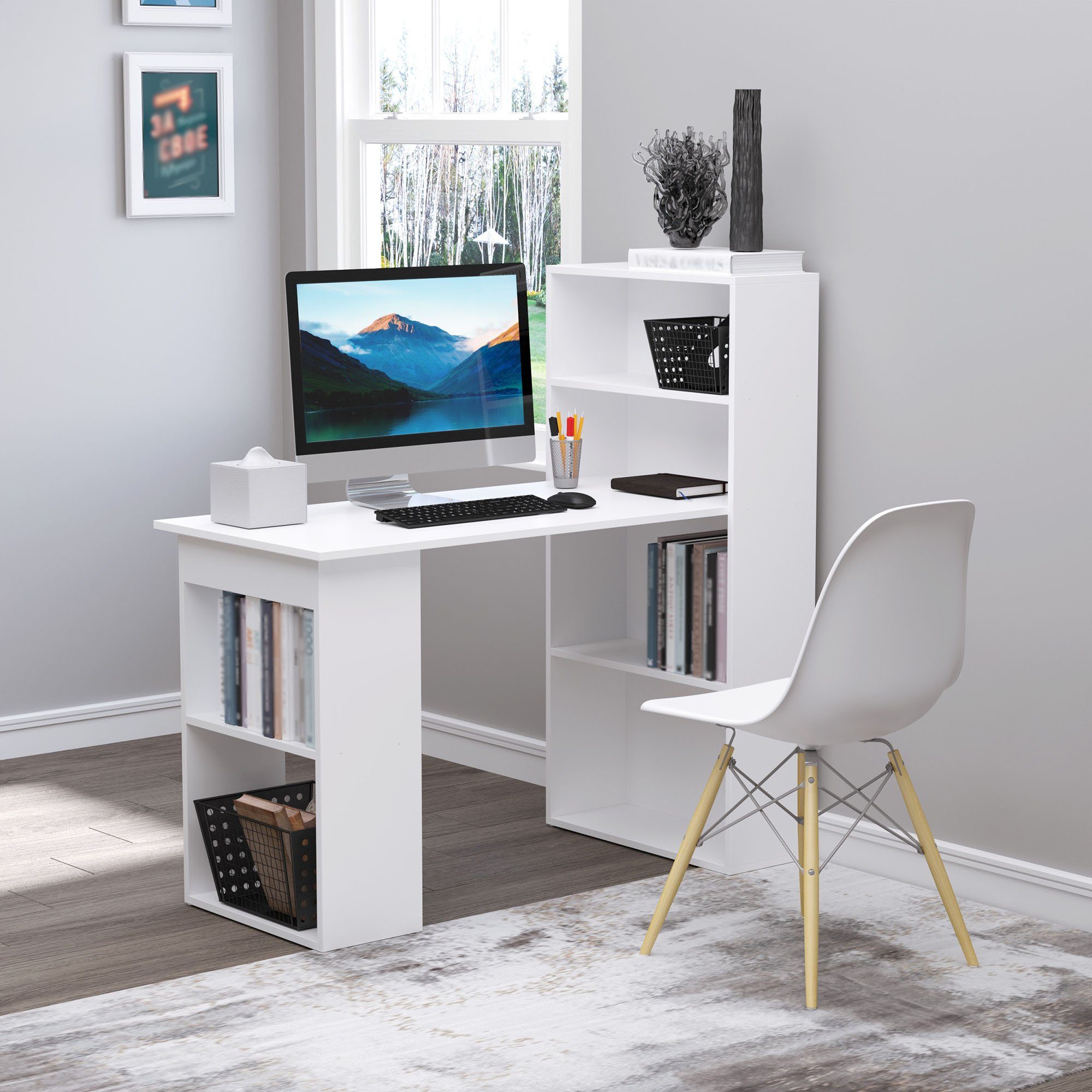 HOMCOM Schreibtisch Küchentisch mit Regal Computertisch günstig online kaufen