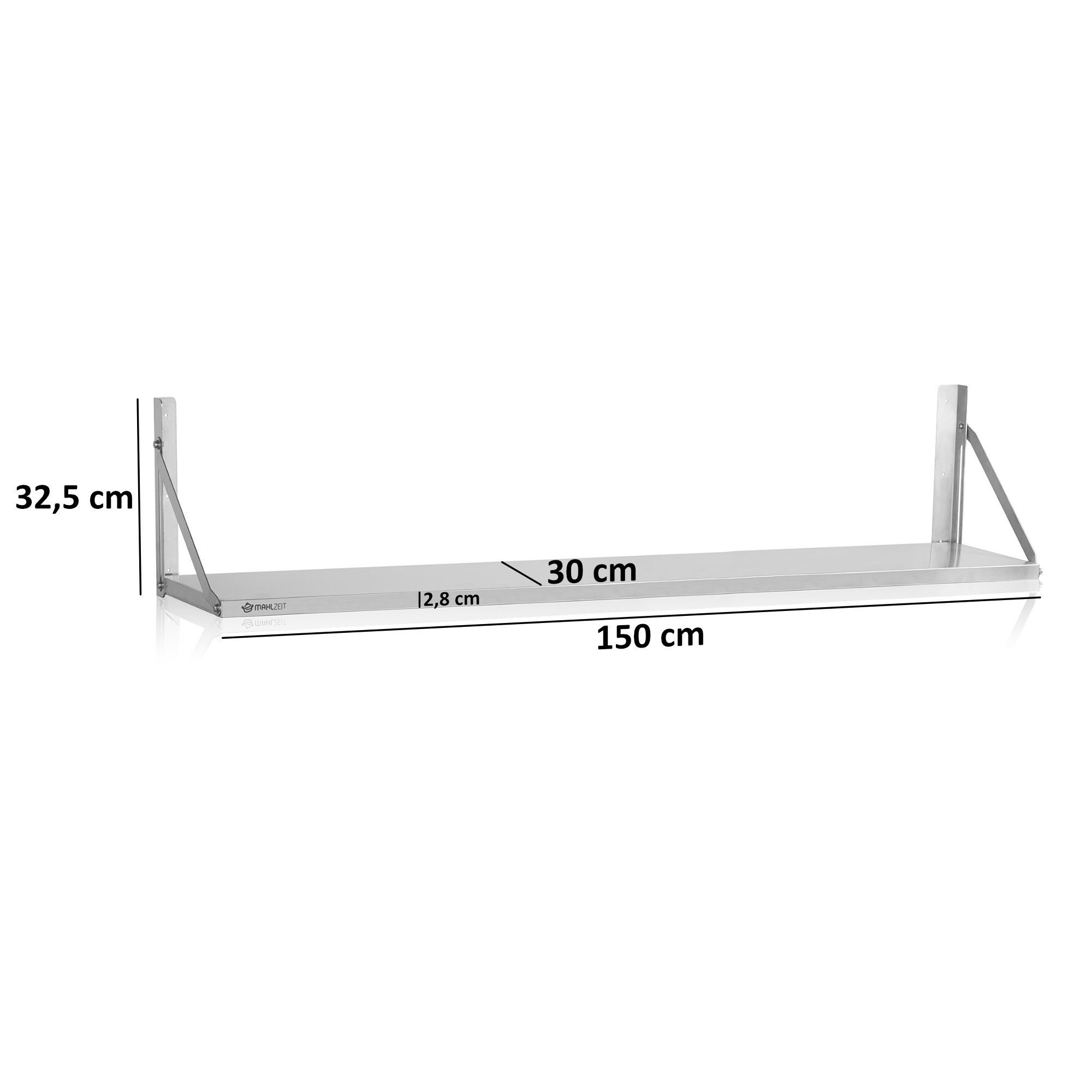 Mahlzeit Küchenregal Edelstahl Wandregal, 150 x 30 cm, Silber, Klappbares R günstig online kaufen