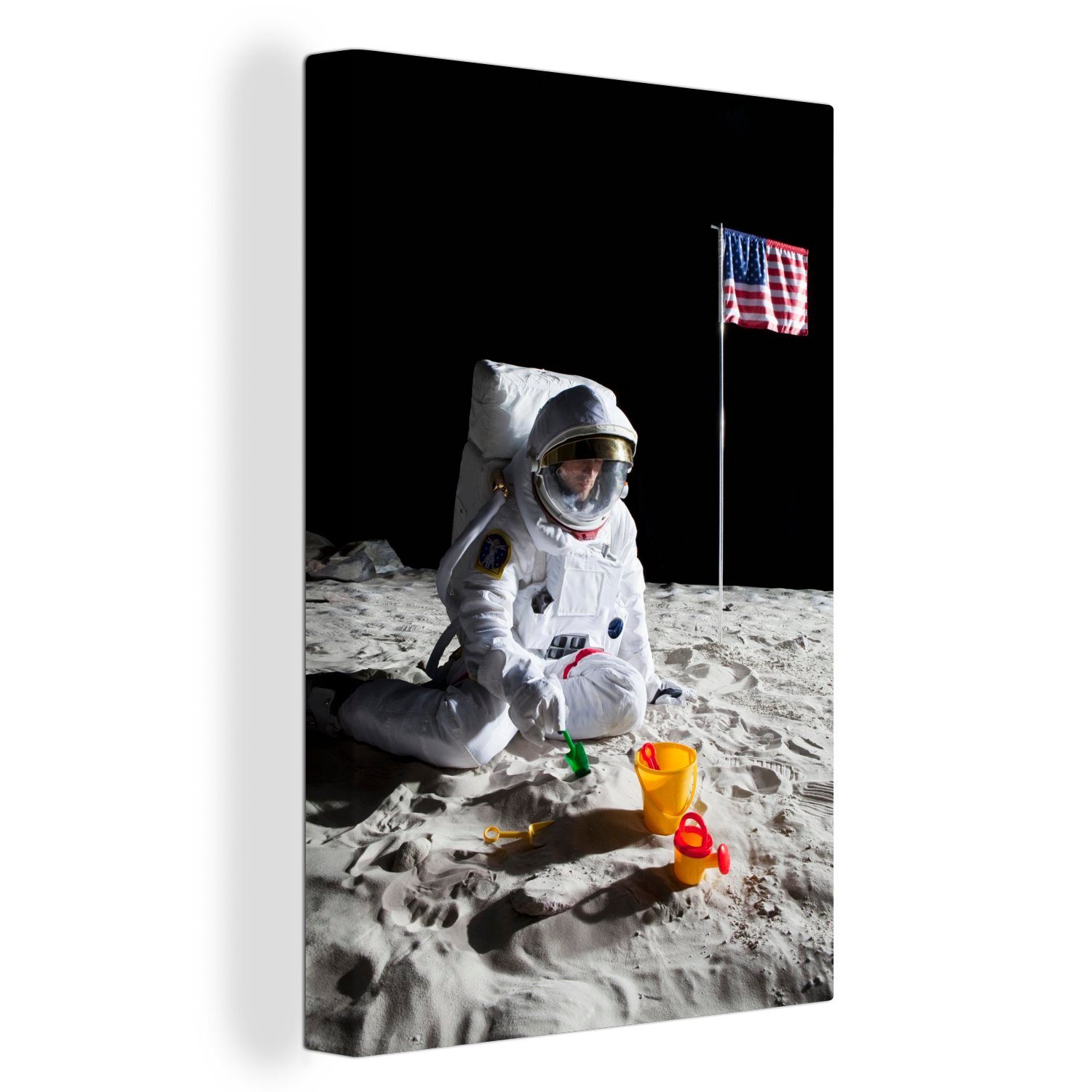 cm Mond Leinwandbild - OneMillionCanvasses® fertig Leinwandbild Sandburg, - inkl. (1 Zackenaufhänger, Astronaut St), Gemälde, 20x30 bespannt