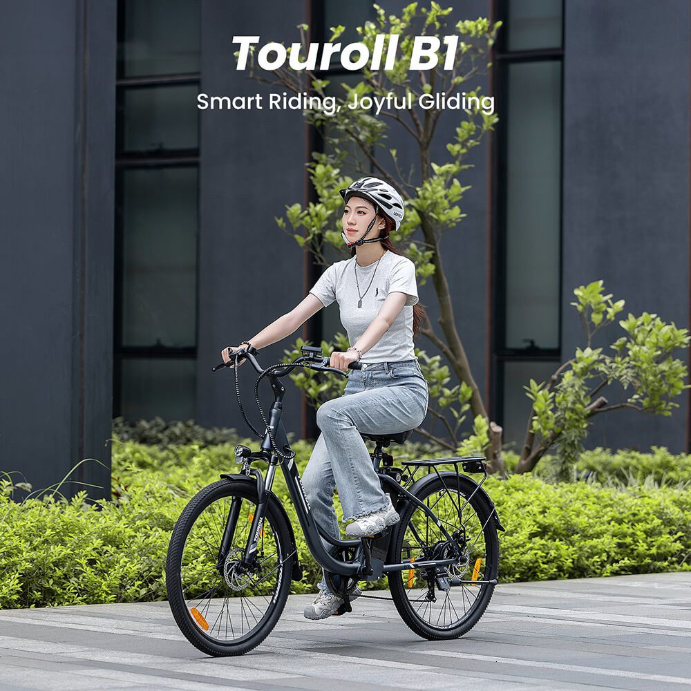 Touroll E-Bike B1 Trekkingrad mit 250-W-Motor, 26"x18", 25km/h, 7 Gang, Heckmotor, 561,6 Wh, 90 km Reichweite, 7‑Gang Shimano Schaltung, Scheibenbremsen – Bild 2 von 5