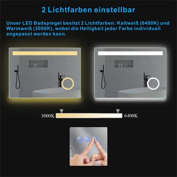 AQUALAVOS Badspiegel LED Badspiegel Kosmetikspiegel mit Beleuchtung 100x70 cm Wandspiegel, mit 3-Fach Vergrößerung Kosmetikspiegel, Touch-Schalter Dimmbar