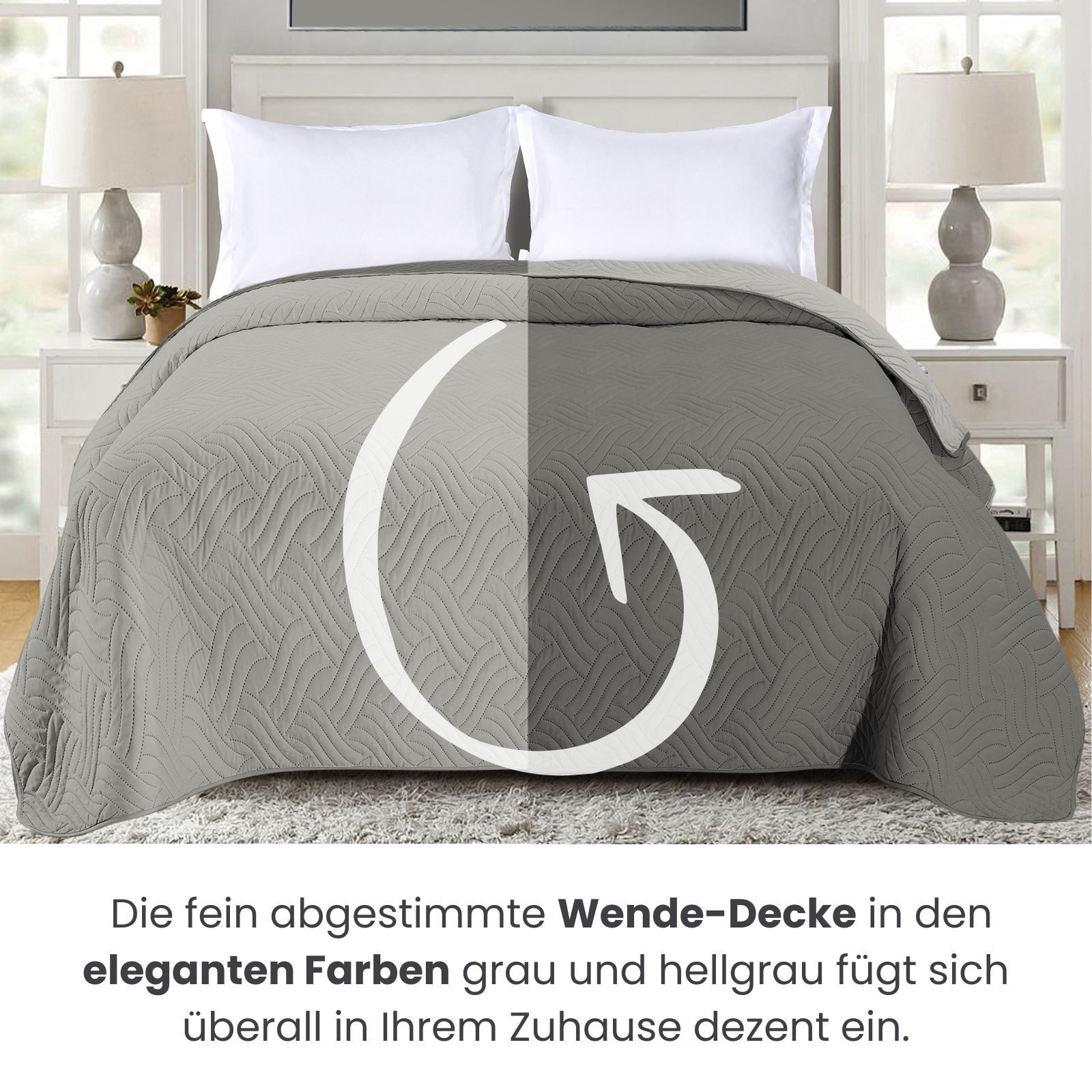 wometo Tagesdecke Wendedecke XXL aus samtweicher Microfaser in 170x210 cm, OEKO-TEX®, wattiert & gesteppt, Bettüberwurf, Sofaüberwurf – Bild 3 von 5