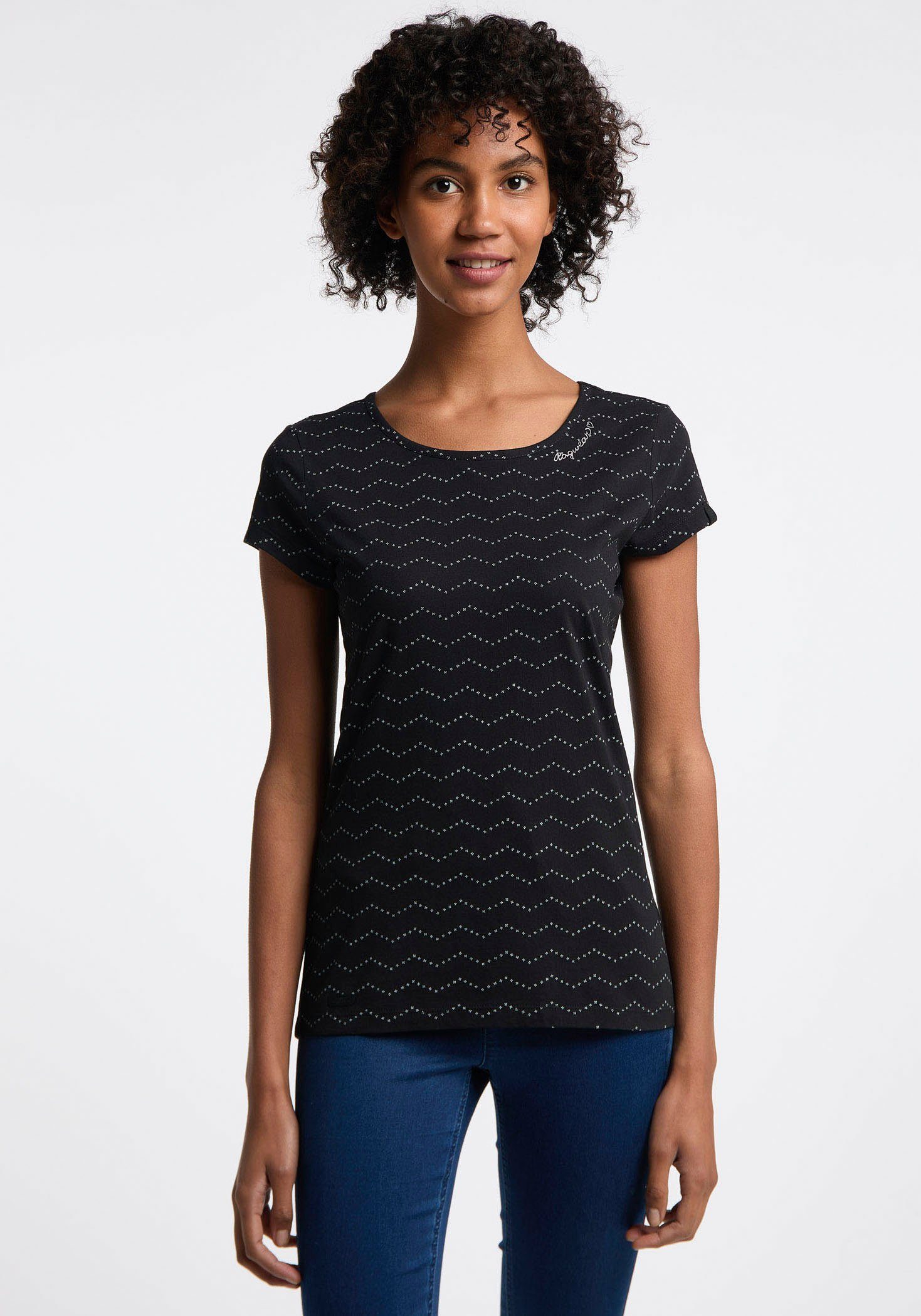 Ragwear Kurzarmshirt MINTT ZIG ZAG mit Allover-Print, Stylisches Damen  Baumwoll T-Shirt