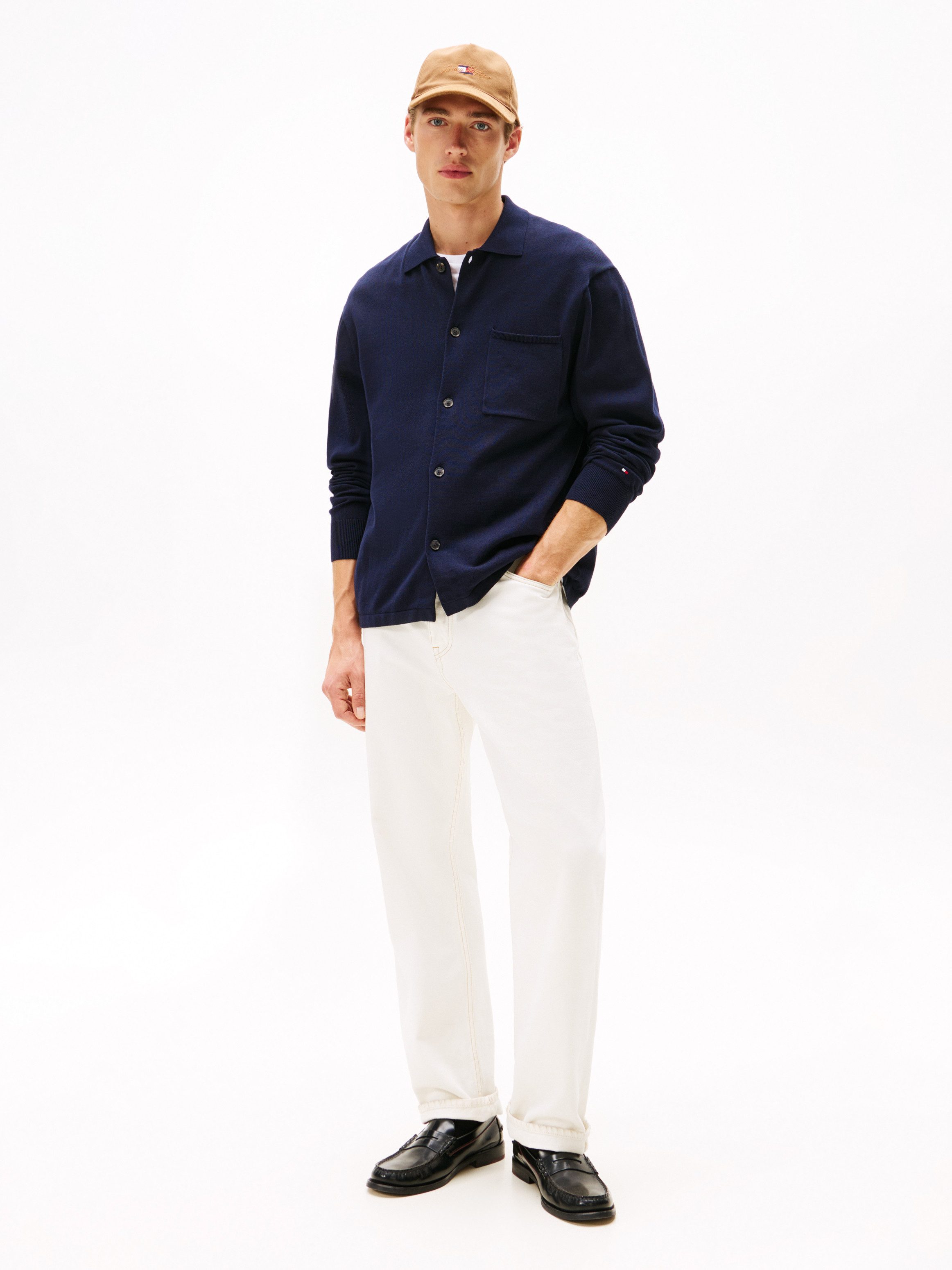 Tommy Hilfiger Strickjacke ESSENTIAL COTTON Relaxed Fit Strick-Overshirt mit Flag-Stickerei