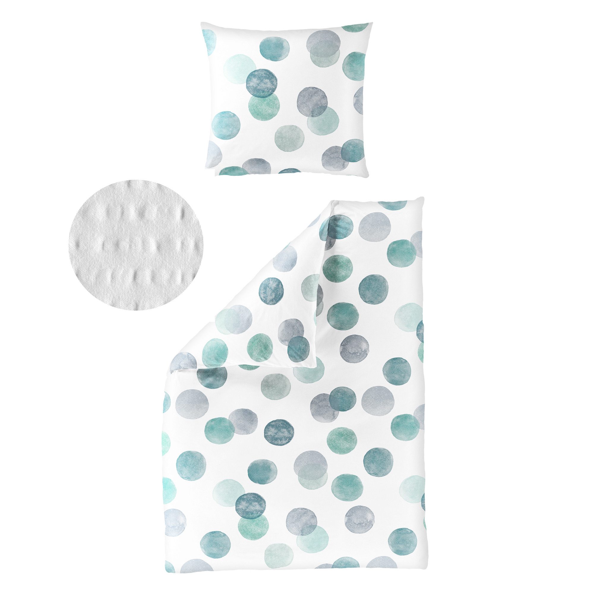 BIERBAUM Bettwäsche Bettwäsche Bierbaum Seersucker 4072-30 grün Kreise Dots 135x200, Seersucker, 2 teilig