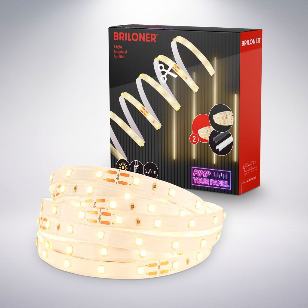 Briloner Leuchten Schrankleuchte 8019147, LED fest integriert, 2700K - Extra-Warmweiß, LED Strip 2,6m Weiß 24V Zubehör Akustikpaneele Wohnzimmer Flur