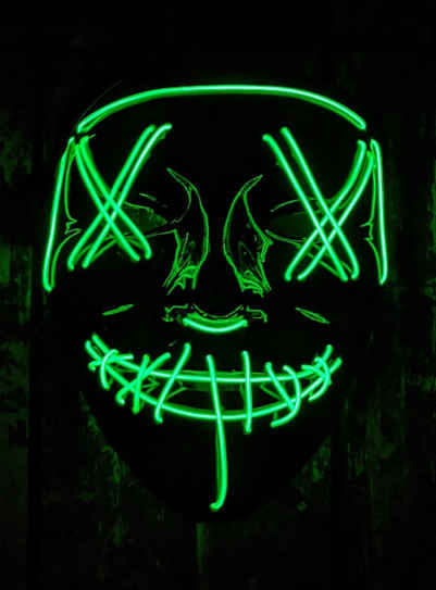 Maskworld Verkleidungsmaske LED Maske neon-grün, Coole Leuchtmaske wie in The Purge