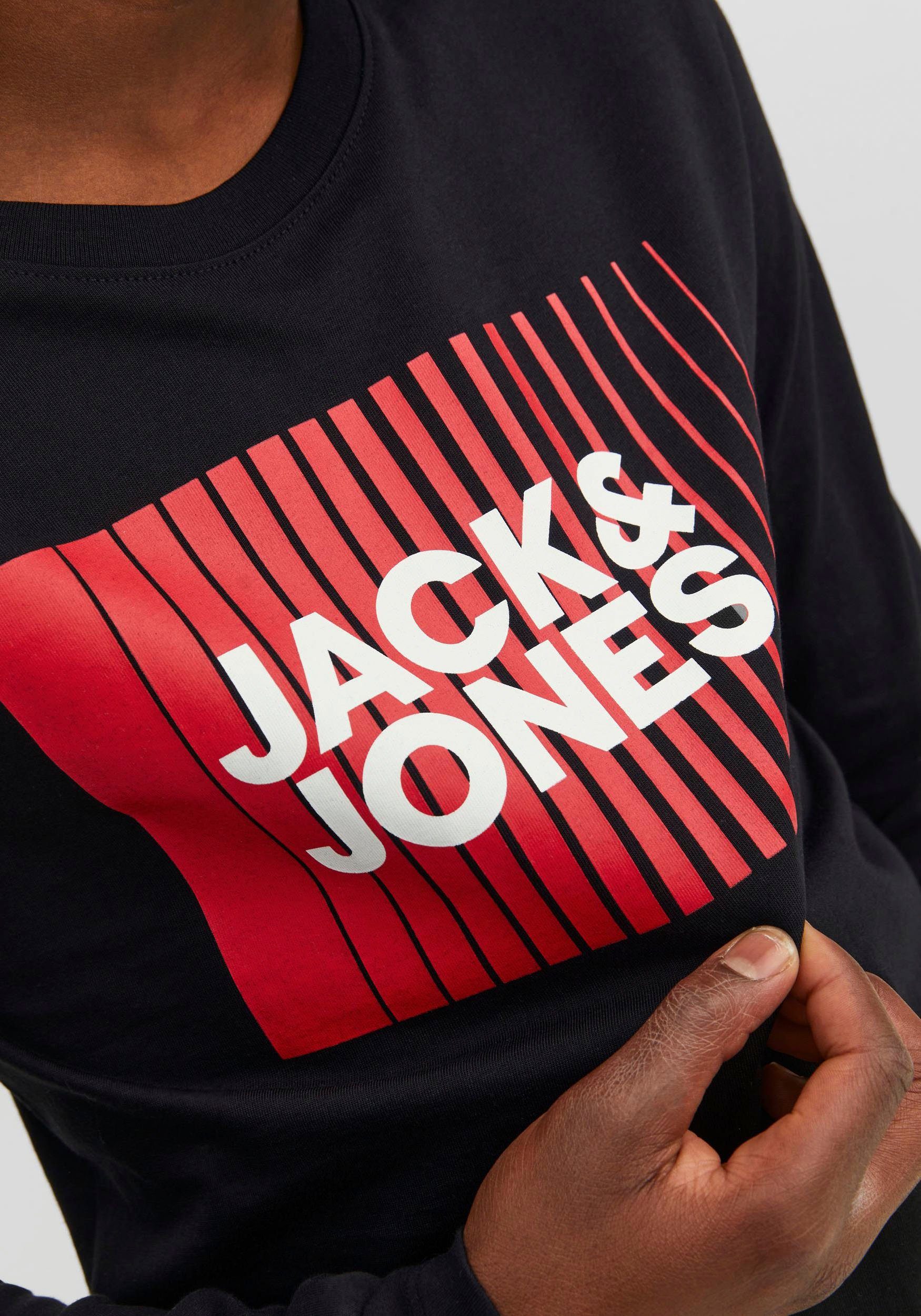 Jack & O-NECK Jones Langarmshirt TEE Black NOOS PLAY JJECORP LS Junior LOGO JNR