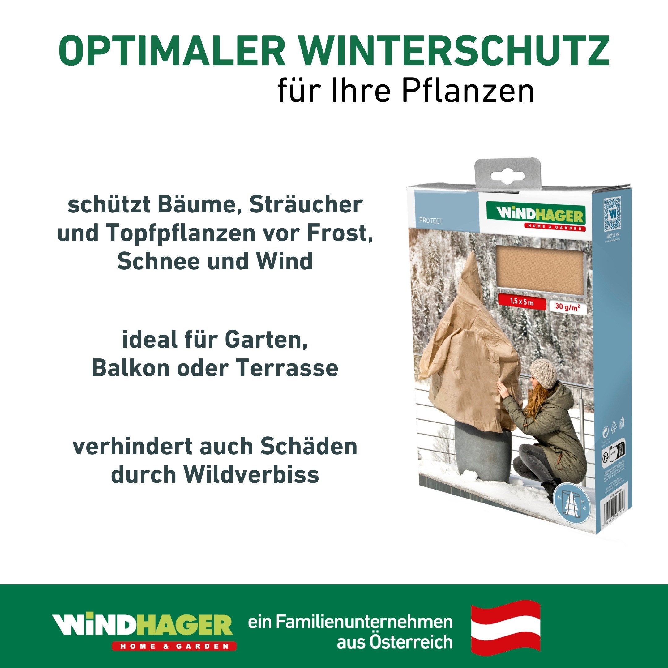 Windhager Winterschutzvlies Winterschutz für Pflanzen, Vlieshaube, Frostschutz und Kälteschutz, UV stabilisiert und witterungsbeständig, 0,6x1,8 m, Stärke 50 g/m2