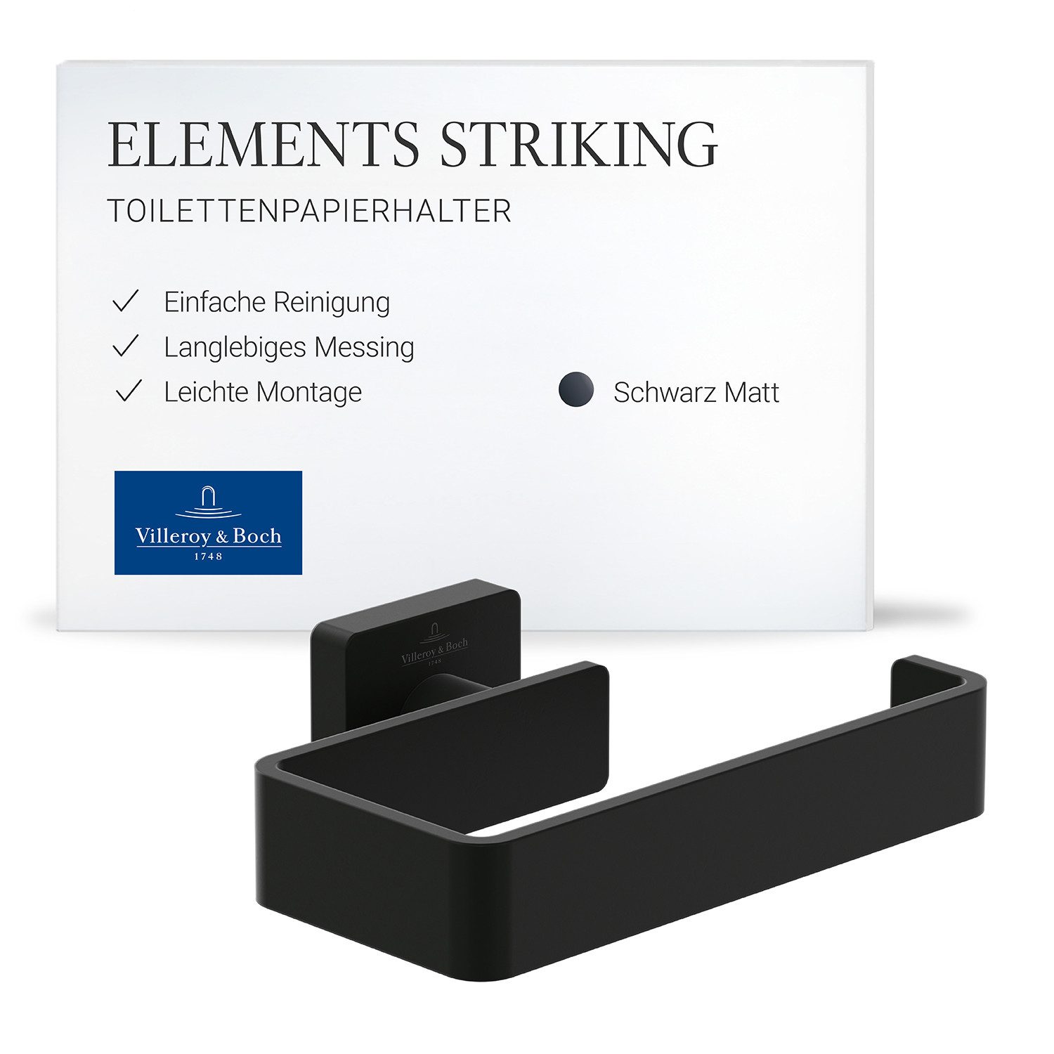 Villeroy & Boch Toilettenpapierhalter Elements, ohne Deckel, Wandmontage, Matt Schwarz