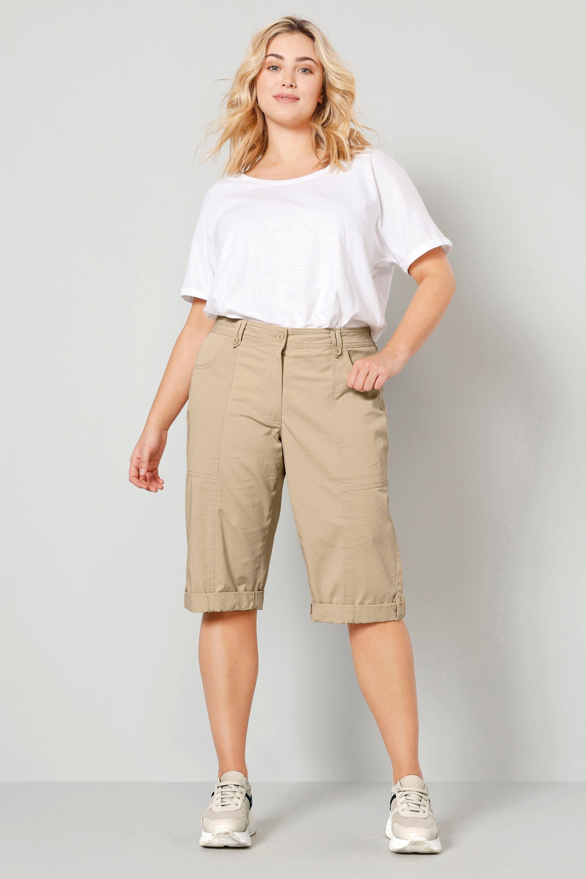 Janet & Joyce Caprihose Bermuda Straight Fit 4-Pocket Saum mit TurnUp