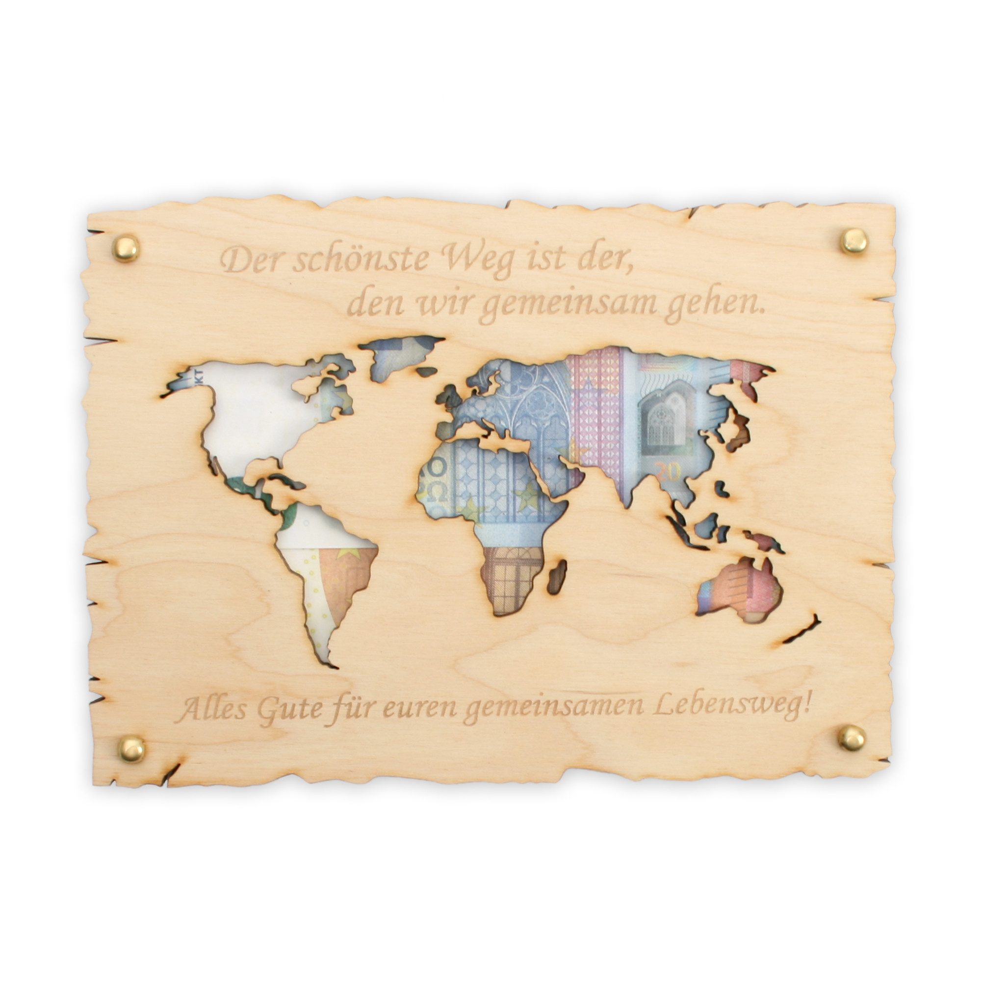 Kreative Feder Glückwunschkarte „Всіs Gute zur Hochzeit“ - Glückwunsch-Karte aus Holz, Geschenk-Karte für Geldgeschenke; Розмір ca.: 14,6 x 19,7cm