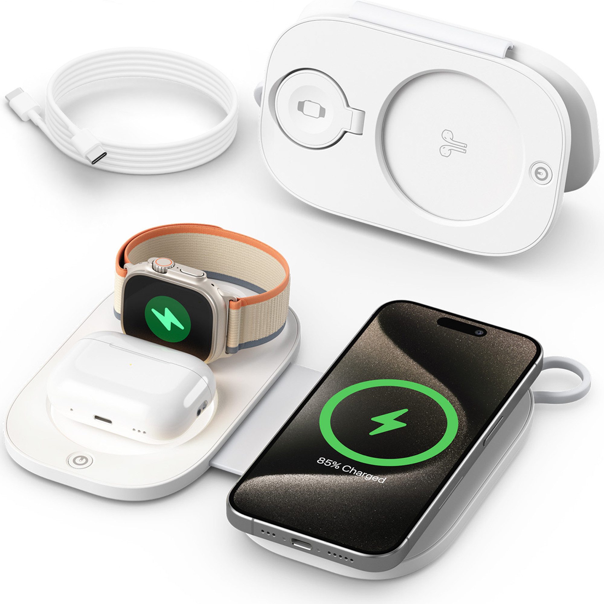 GreenHec Ladestation iPhone Apple Watch 3in1 LED MagSafe Wireless Charger Laden Wireless Charger (3000 mA, Spar-Set, Wireless Charging Pad, 17 16 15 14 13 12 Pro Max Air Induktionsladegerät Kabellos Travel Base)