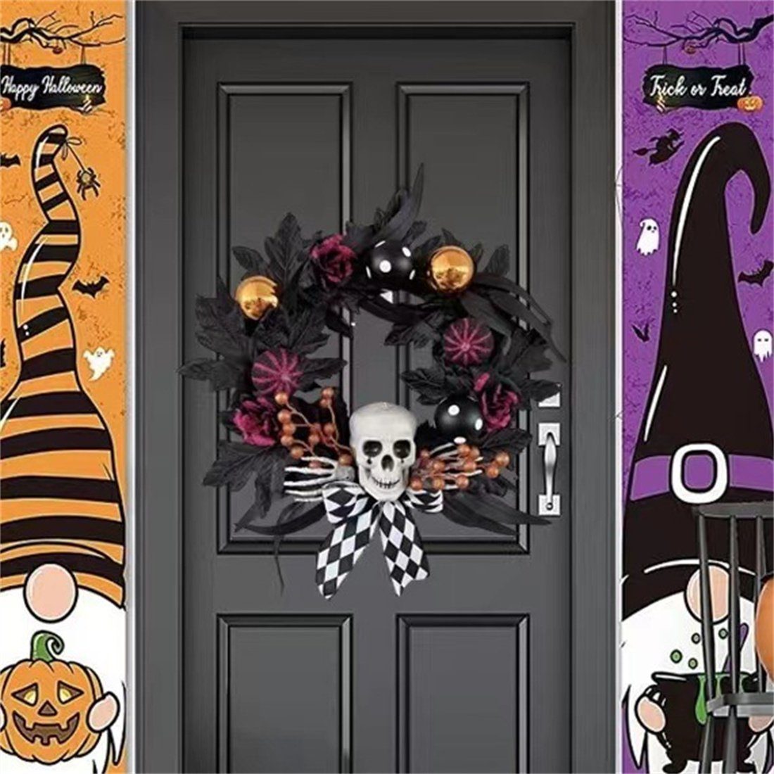 Gruselige Tür DÖRÖY Aufhängen, Party Halloween Dekoration Girlande, Kunstgirlande Totenkopf
