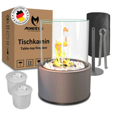 Monster24 Tischfeuer Bio-Ethanol Tischkamin für Indoor & Outdoor, Echtfeuer-Dekokamin (Höhe 36 cm / Durchmesser 26 cm)