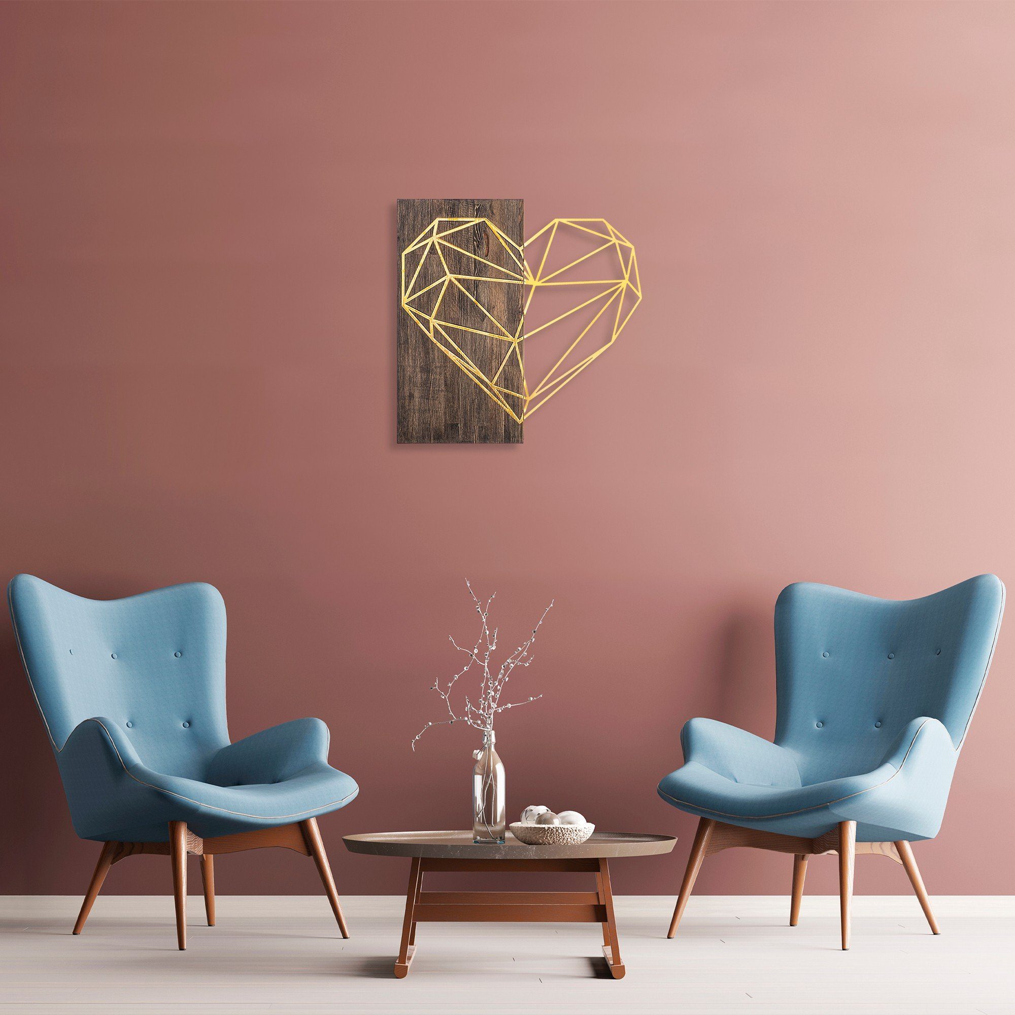 Wallity Wanddekoobjekt SKL2239, Nussbaum,Gold, 58 x 58 cm, 50% Holz