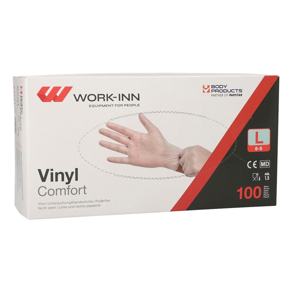 PAPSTAR Einweghandschuhe WORK-INN Comfort (100-St) Vinyl, transparent / puderfrei