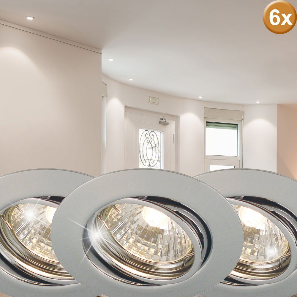 etc-shop LED Einbaustrahler, Leuchtmittel inklusive, Warmweiß, 6er Set Chrom Einbau Leuchten Decken Strahler Wohn Arbeits