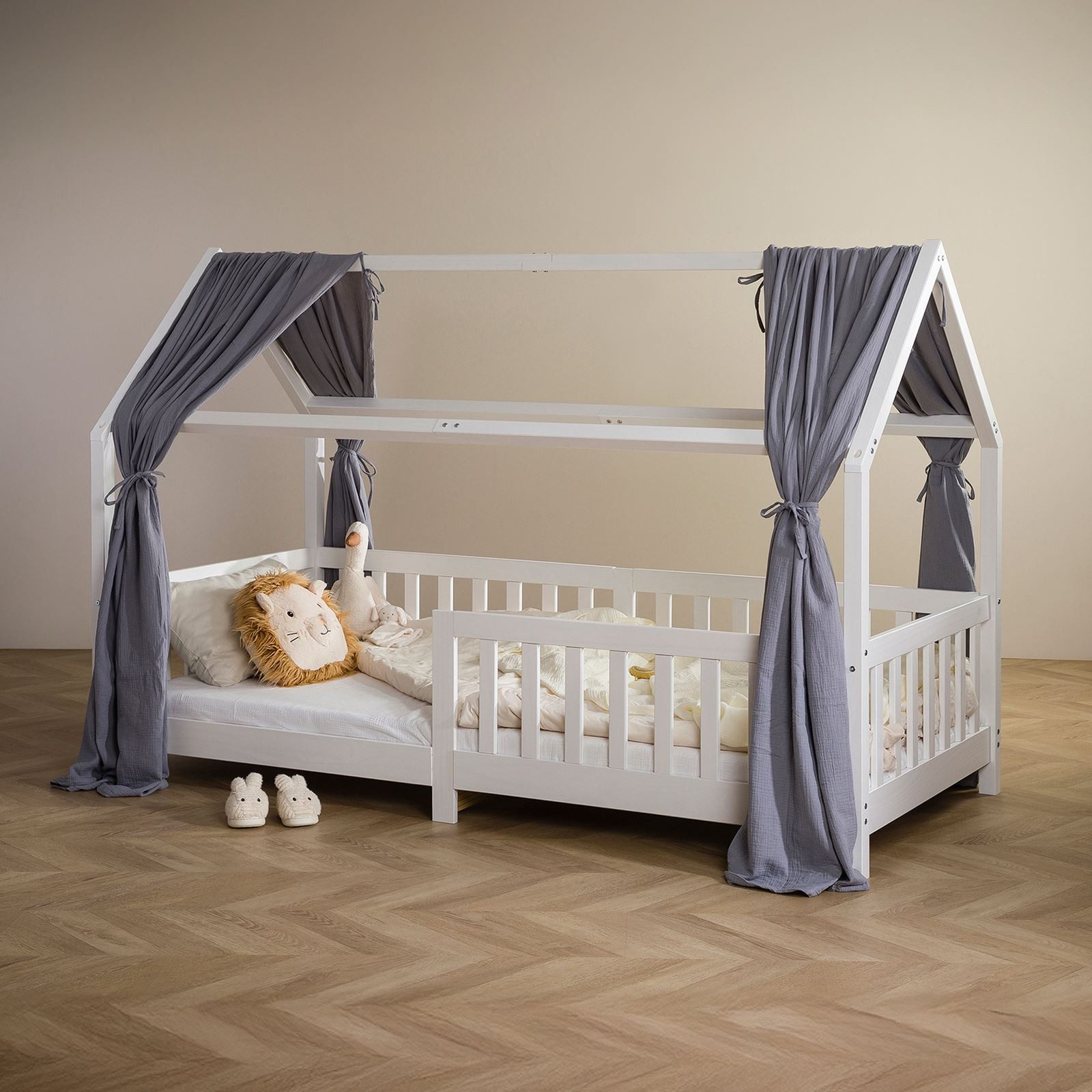 IDIMEX Балдахин для кровати NENA, Балдахин для кровати Hausbett Deko, Musselin Baldachin aus 100% Baumwolle grau