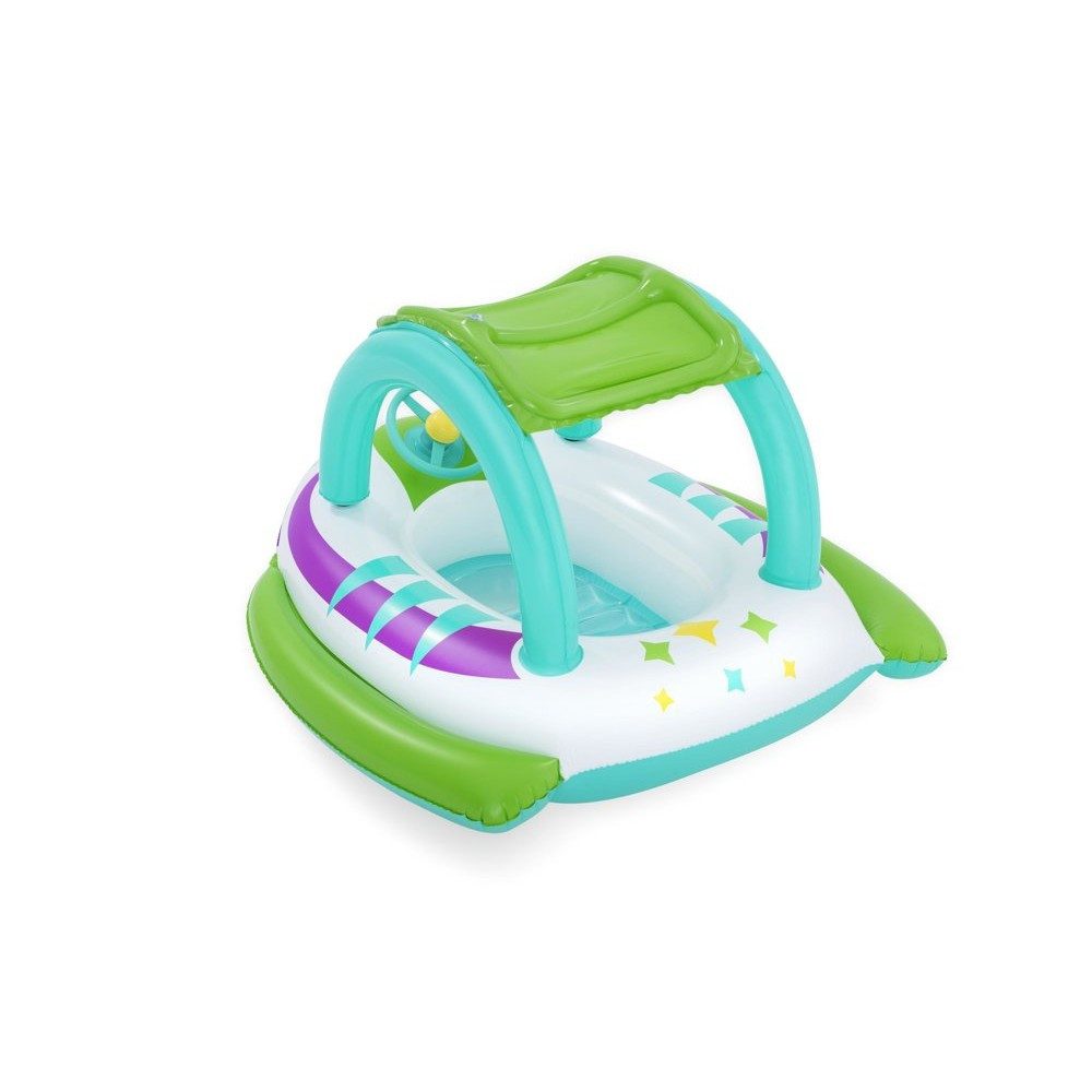 BESTWAY Schlauchboot Kinderboot Planschboot Sonnendach, (Spar-Set, 1-St., 107 x 112 cm robust), Sonnendach, Lenkrad mit Hupe, Sichtfenster