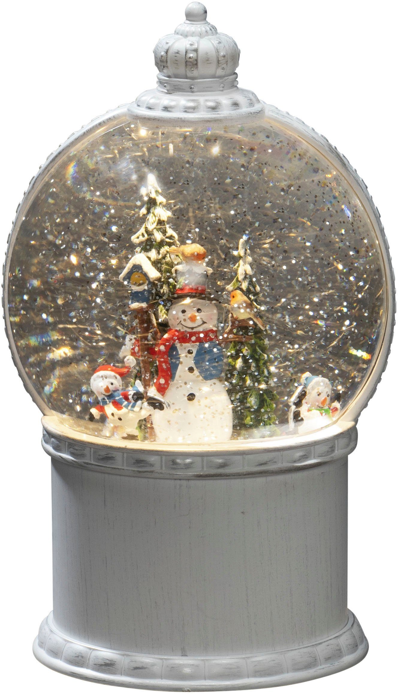 KONSTSMIDE LED Dekoobjekt LED Kugellaterne, "Schneemann mit Baum", weiß, 1 warm weiße Diode, Timerfunktion, LED fest integriert, Warmweiß, wählbare Energieversorgung zwischen USB oder Batteriebetrieb, 5h Timer