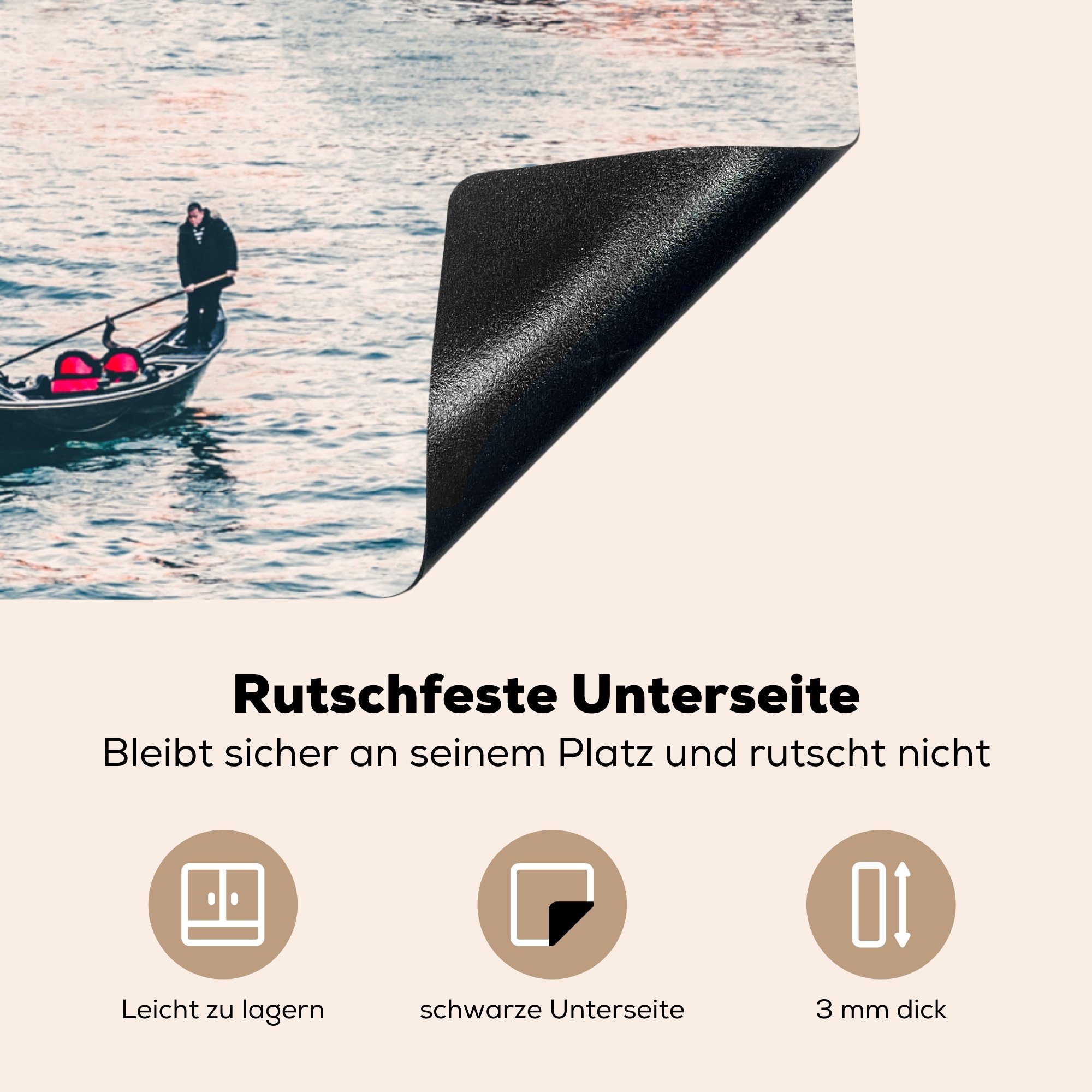 - tlg), küche Wasser cm, MuchoWow 78x78 für Arbeitsplatte Venedig (1 Gondel, - Vinyl, Architektur Ceranfeldabdeckung, Herdblende-/Abdeckplatte -