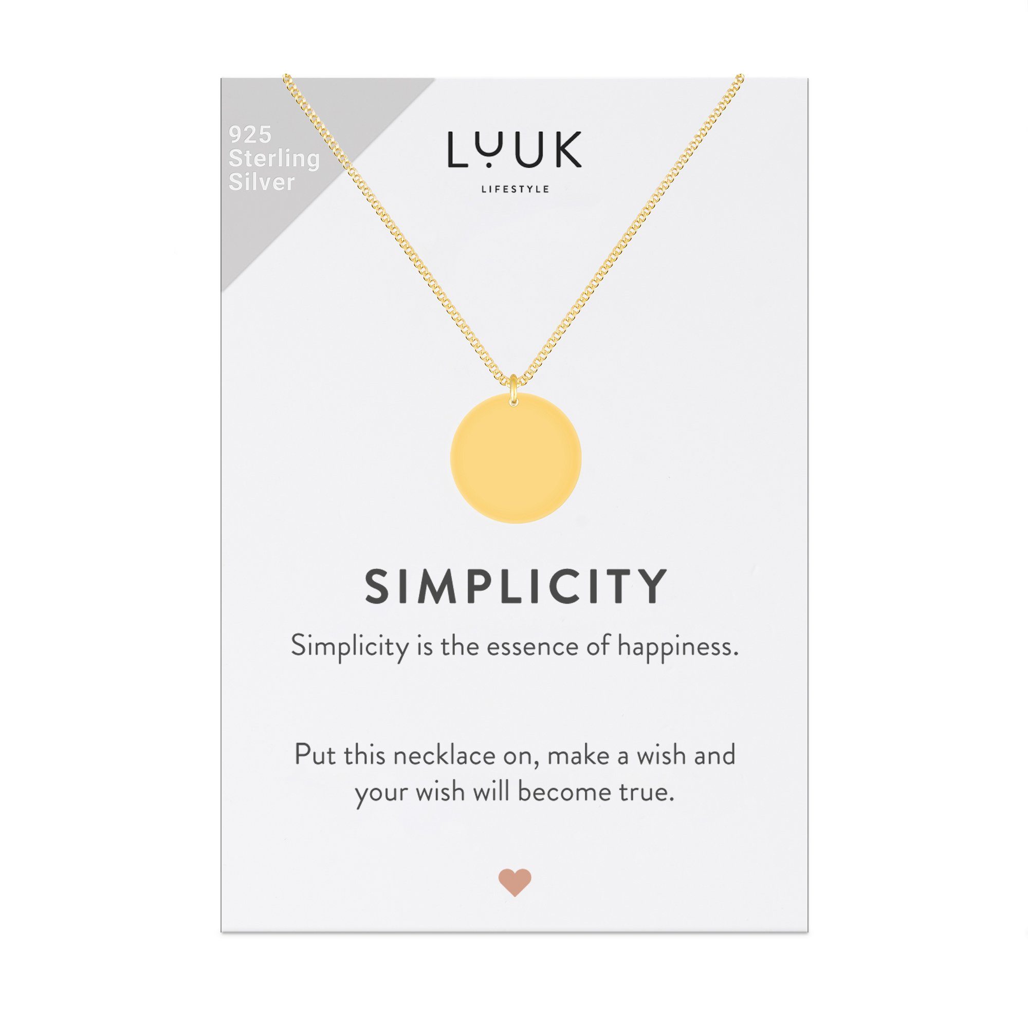 LUUK LIFESTYLE Silberkette Plättchen, mit SIMPLICITY Geschenkkarte, Glücksbringer Gold