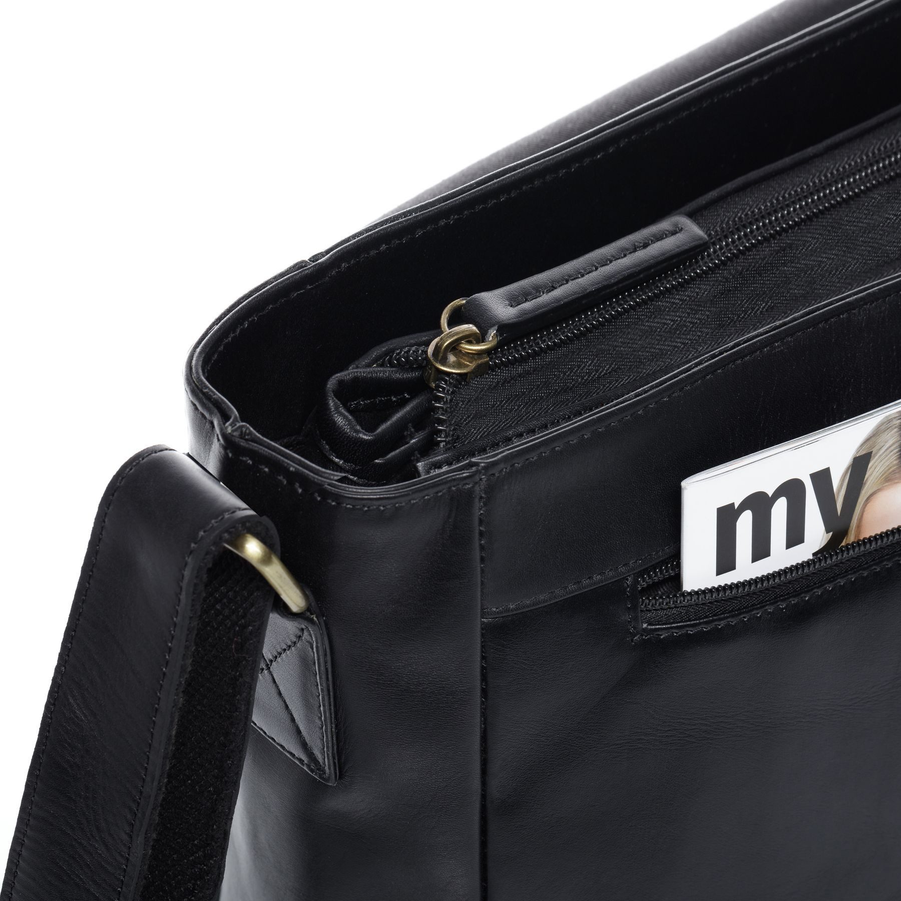 SID & VAIN Messenger Bag SPENCER XL groß Laptop-Tasche 15 Zoll echt Leder, Umhaengetasche Laptop Fach Herren Damen Schultertasche schwarz