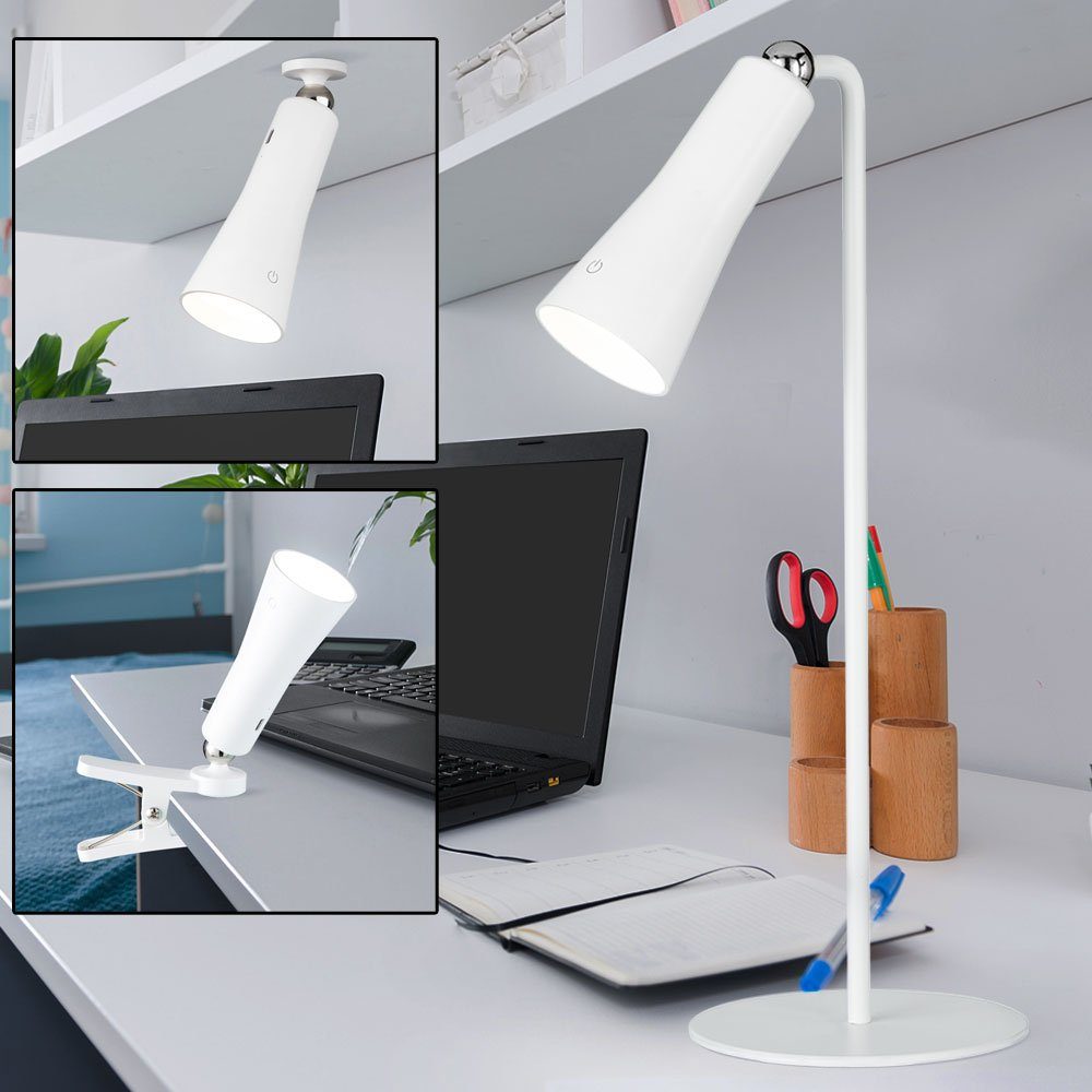 WOFI Klemmleuchte, LED-Leuchtmittel fest verbaut, Warmweiß, LED Klemmstrahler Tischleuchte Akku Schreibtischlampe