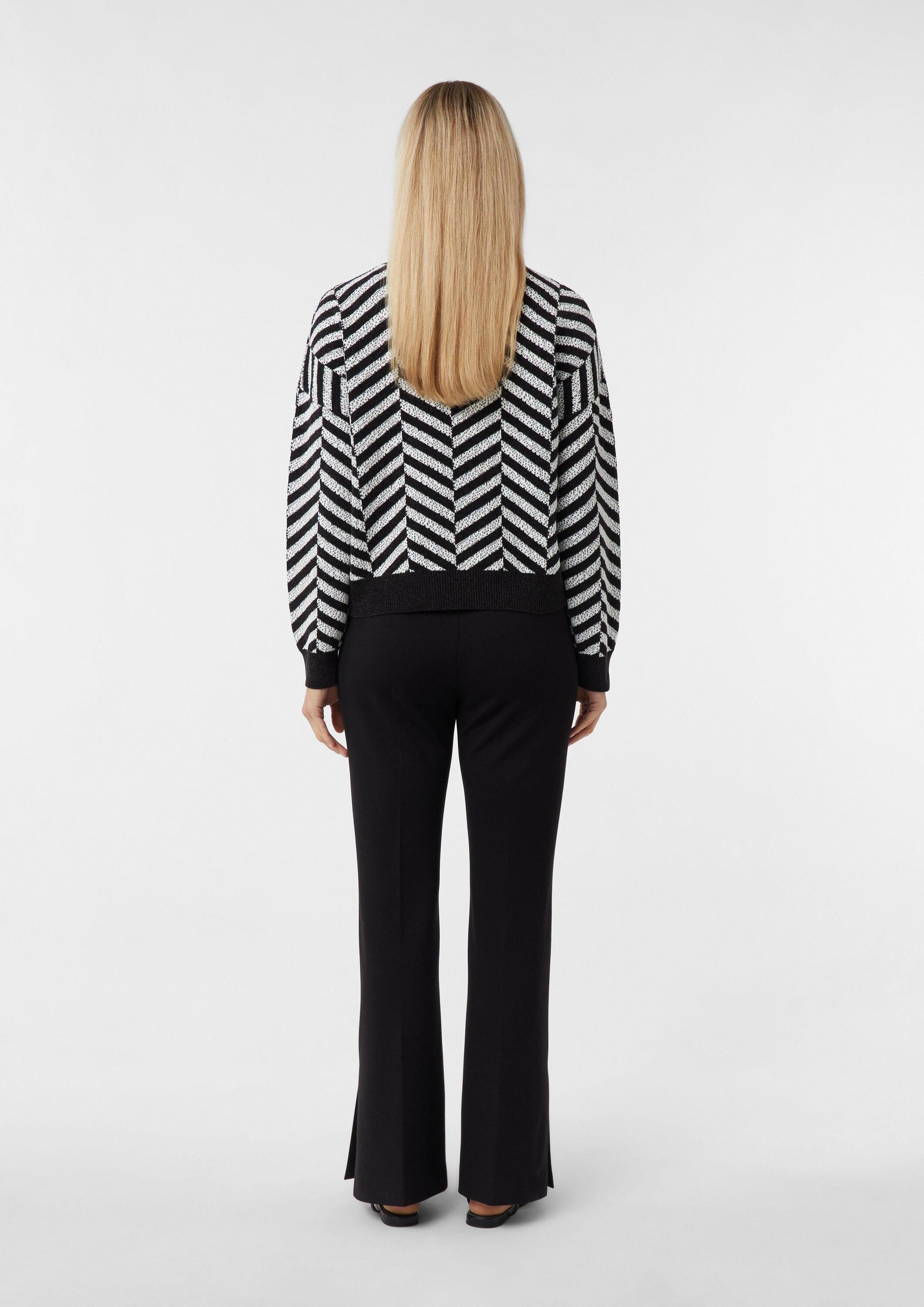 comma Longpullover Strickpullover Jacquard-Strickpullover aus weichem Chenille-Garn