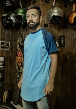 Blackskies T-Shirt Round Baseball Kurzarm Longshirt T-Shirt - Himmelsblau-Navyblau Large