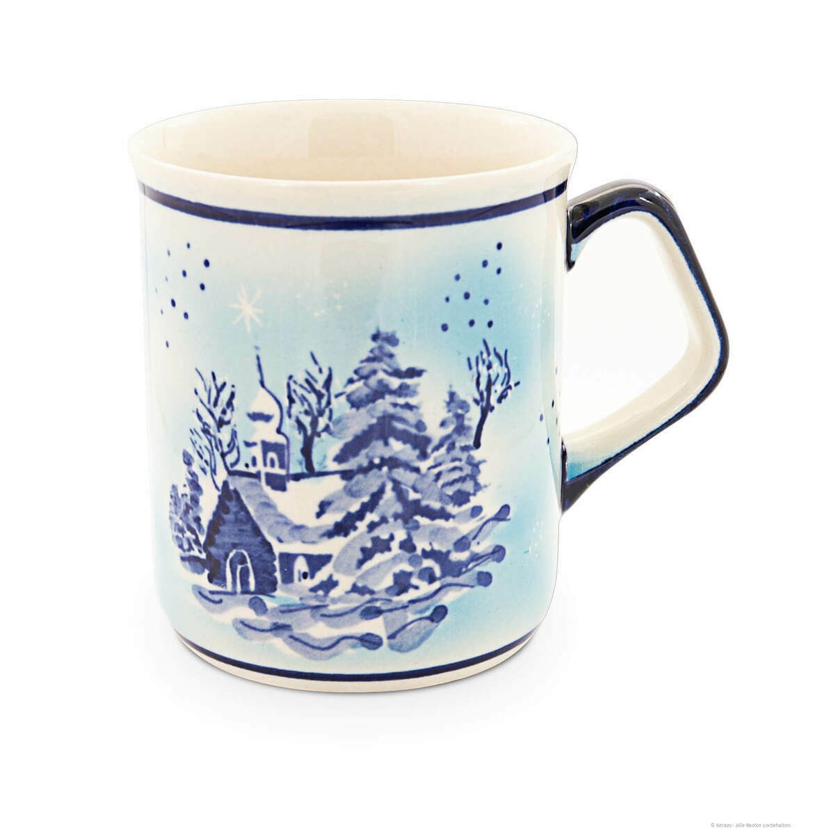 Bunzlauer Keramik Becher Bunzlauer Keramik Kaffeebecher 250ml eckiger Henkel Ø8cm Dekor DU11, Keramik